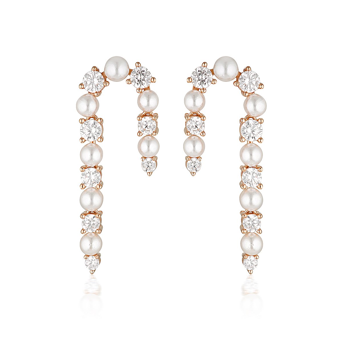 Georgini Noel Nights Candy Cane Pearl Earrings Rose Gold