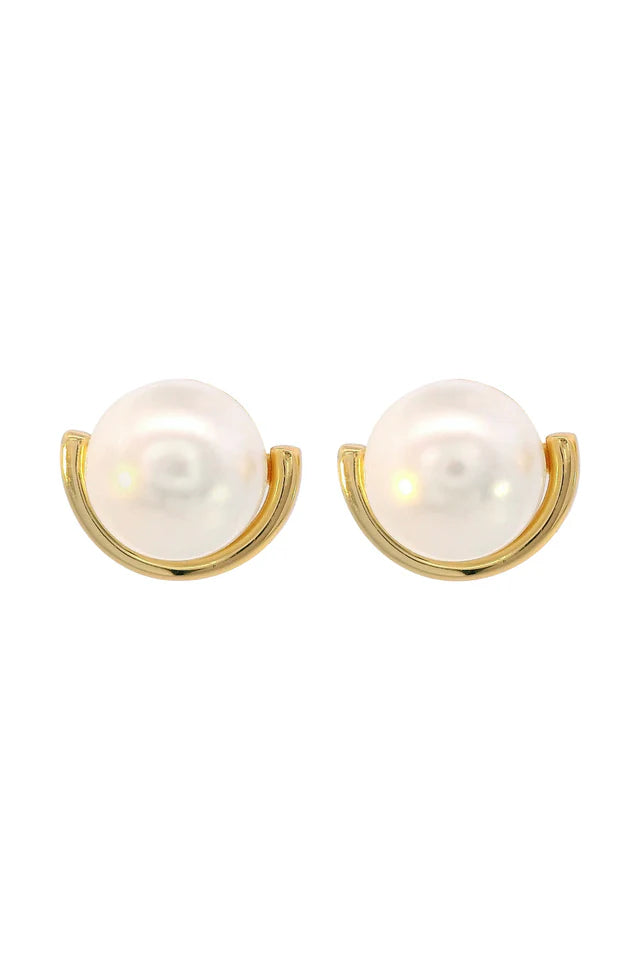 Georgini Adagio Crescent Yellow Gold Plated Pearl Earrings
