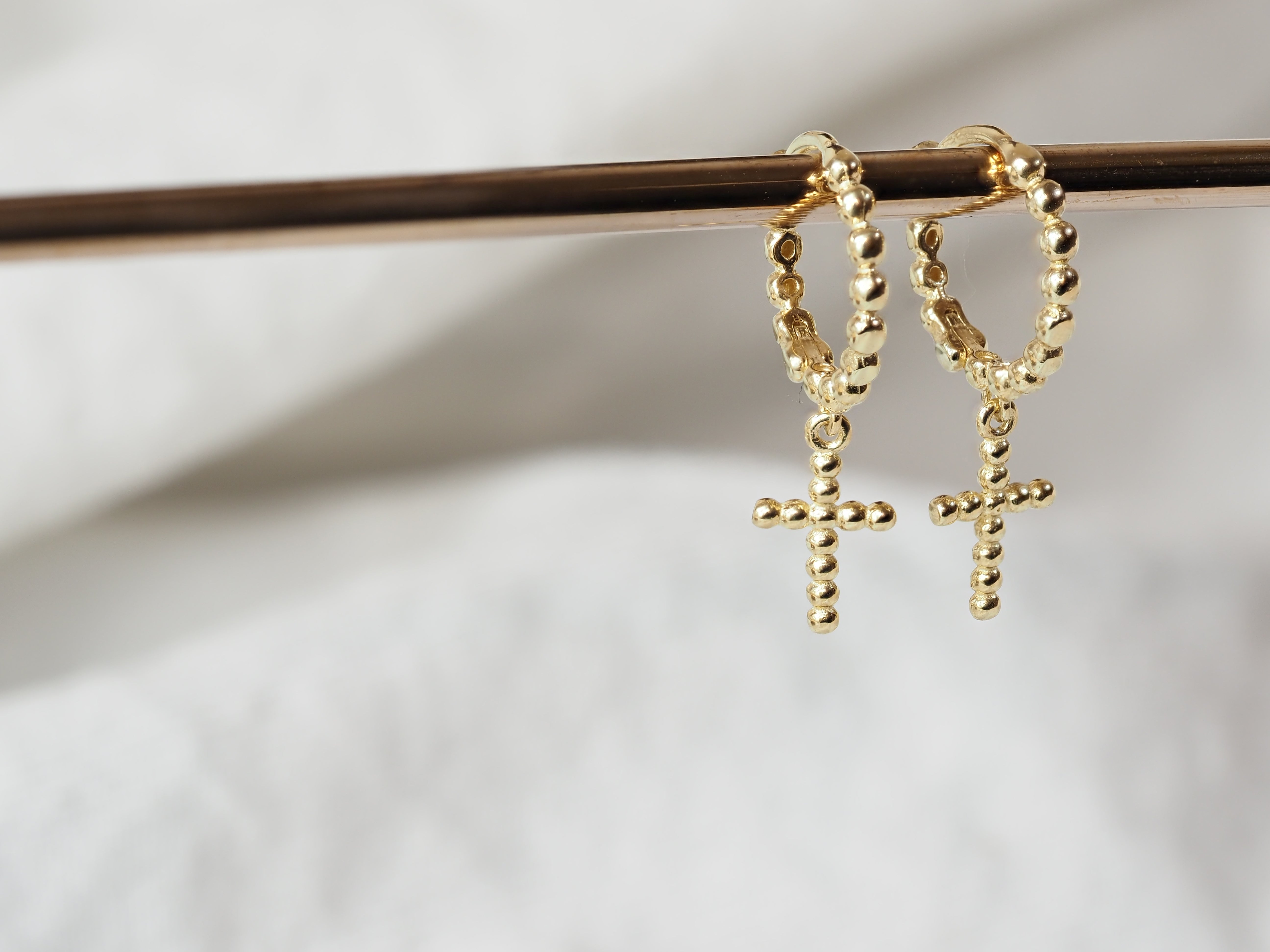 9ct Yellow Gold Cross Huggie Earrings