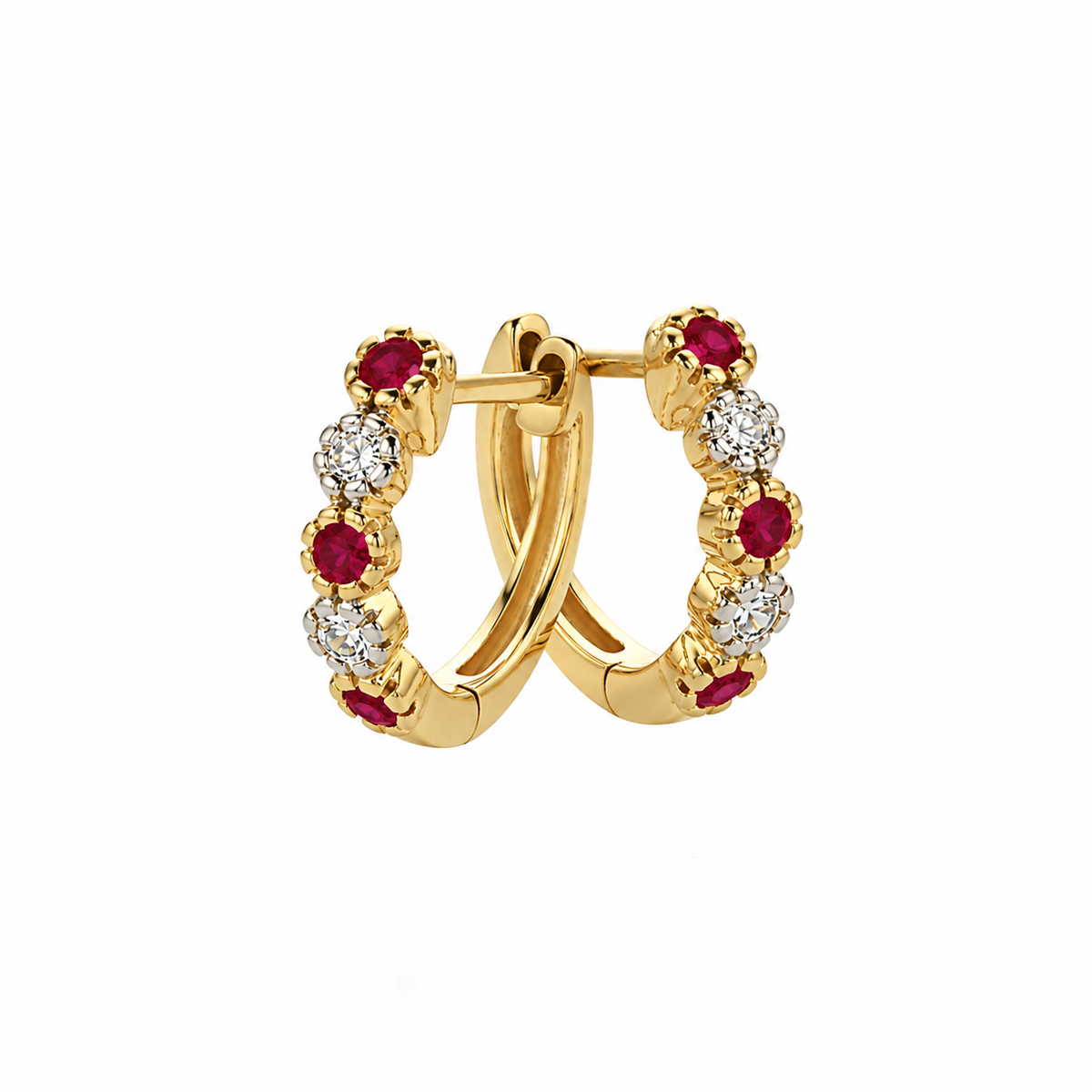 9ct Yellow Gold Ruby and Diamond Huggie Earrings