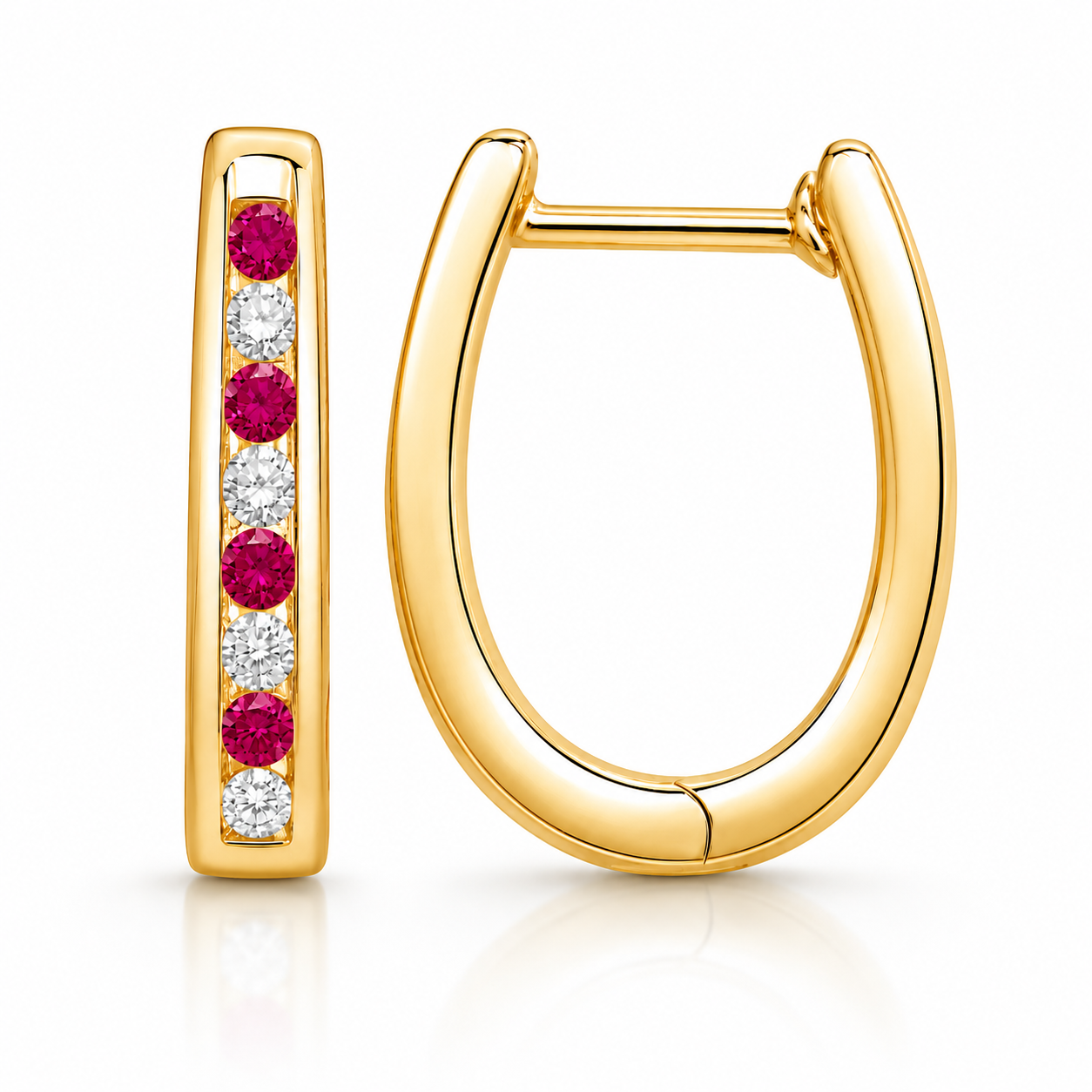 9ct Yellow Gold Ruby and Diamond Huggie Earrings