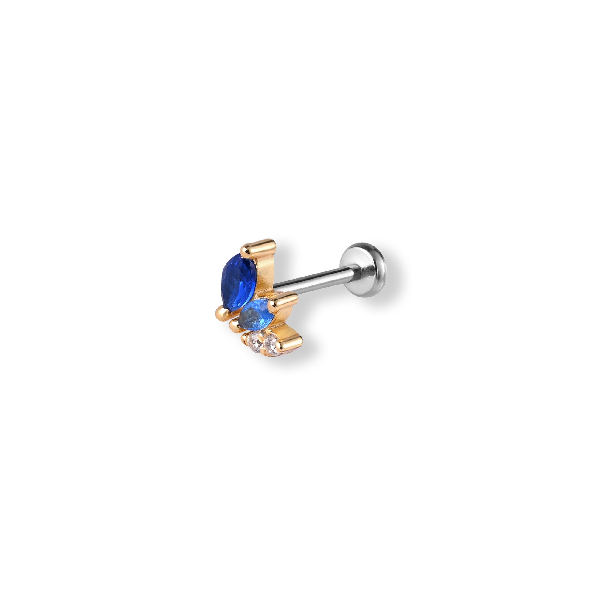 Sterling Silver Gold Plated Blue Cubic Zirconia Single Helix Earring