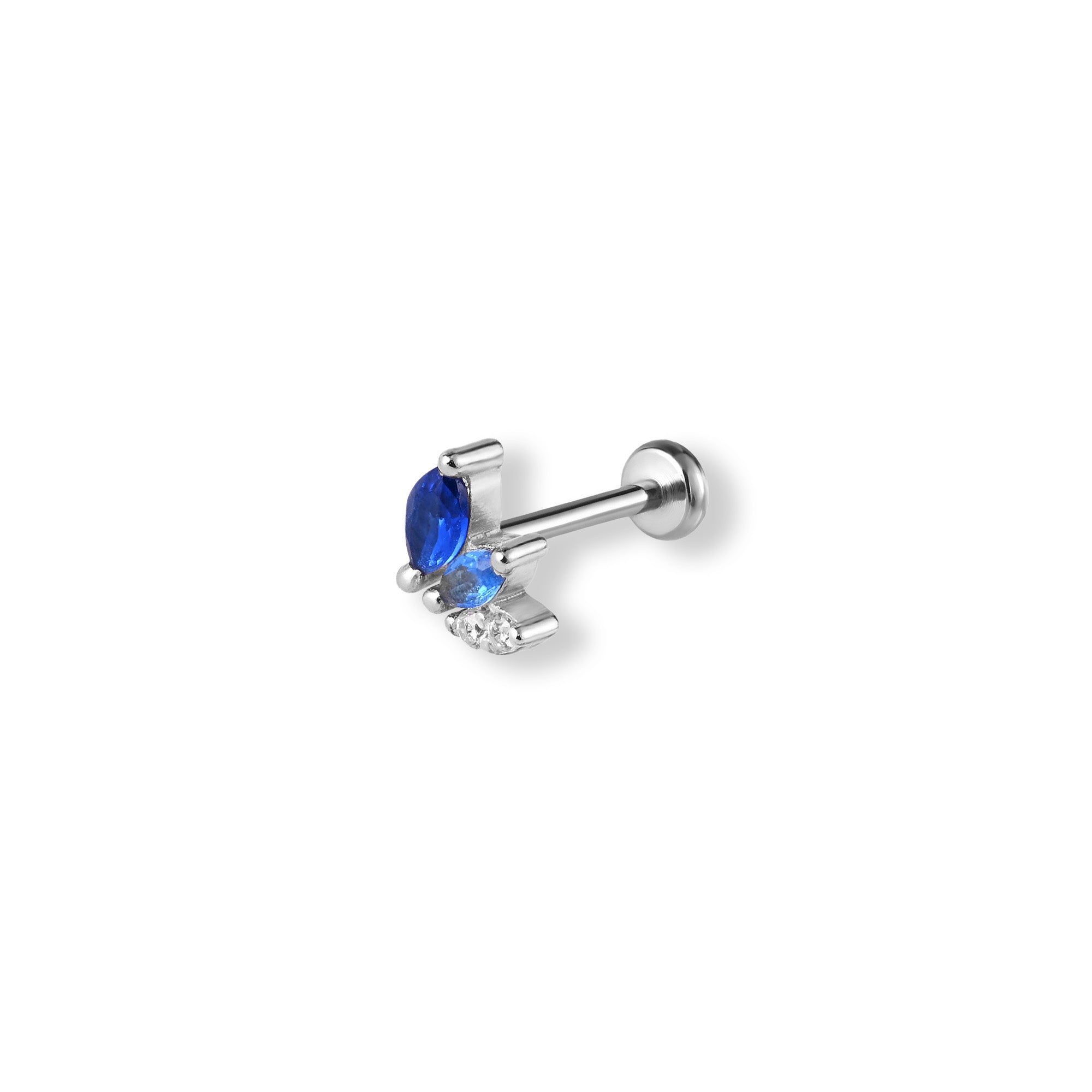 Sterling Silver Blue Cubic Zirconia Single Helix Earring