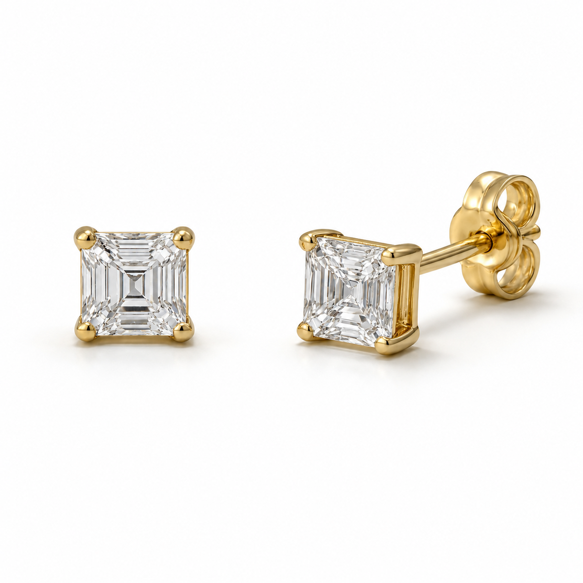 9ct Yellow Gold Asscher Cut Cubi Zirconia Stud Earrings