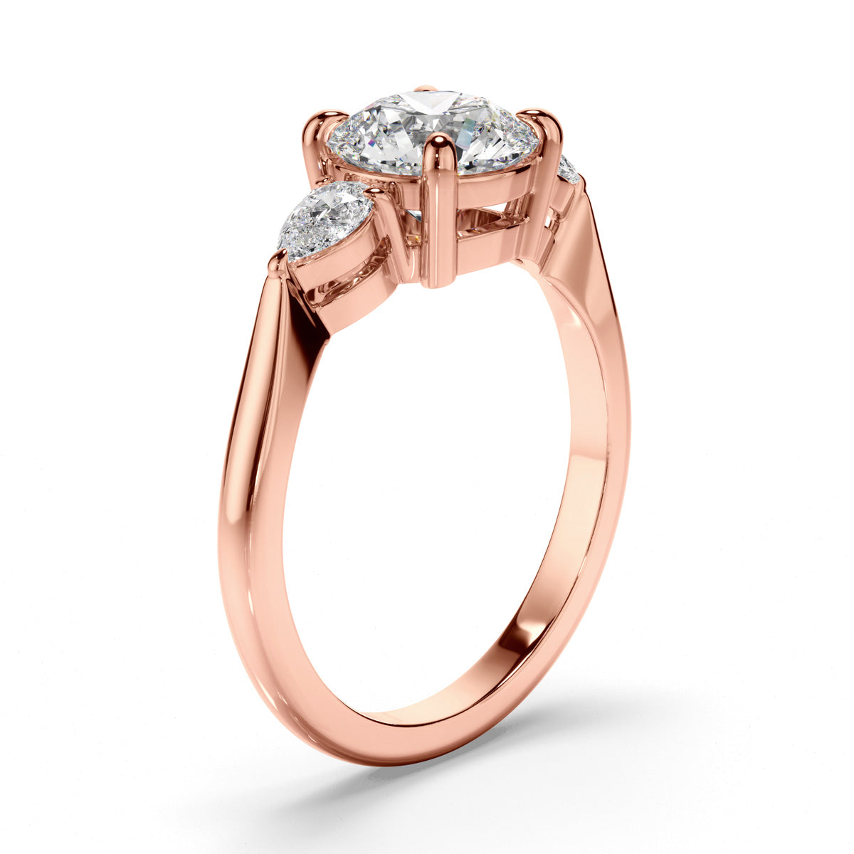 Round Brilliant Cut Diamond Trilogy Engagement Ring with Pear Sides