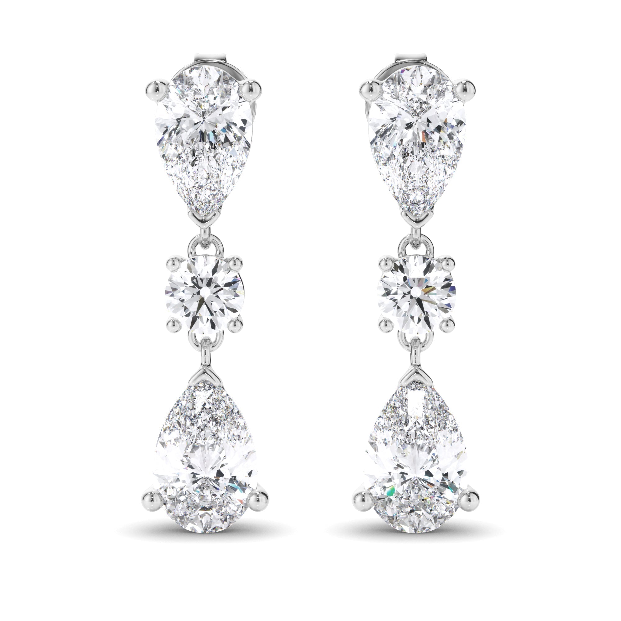 Pear & Round Brilliant Cut Diamond Drop Earrings