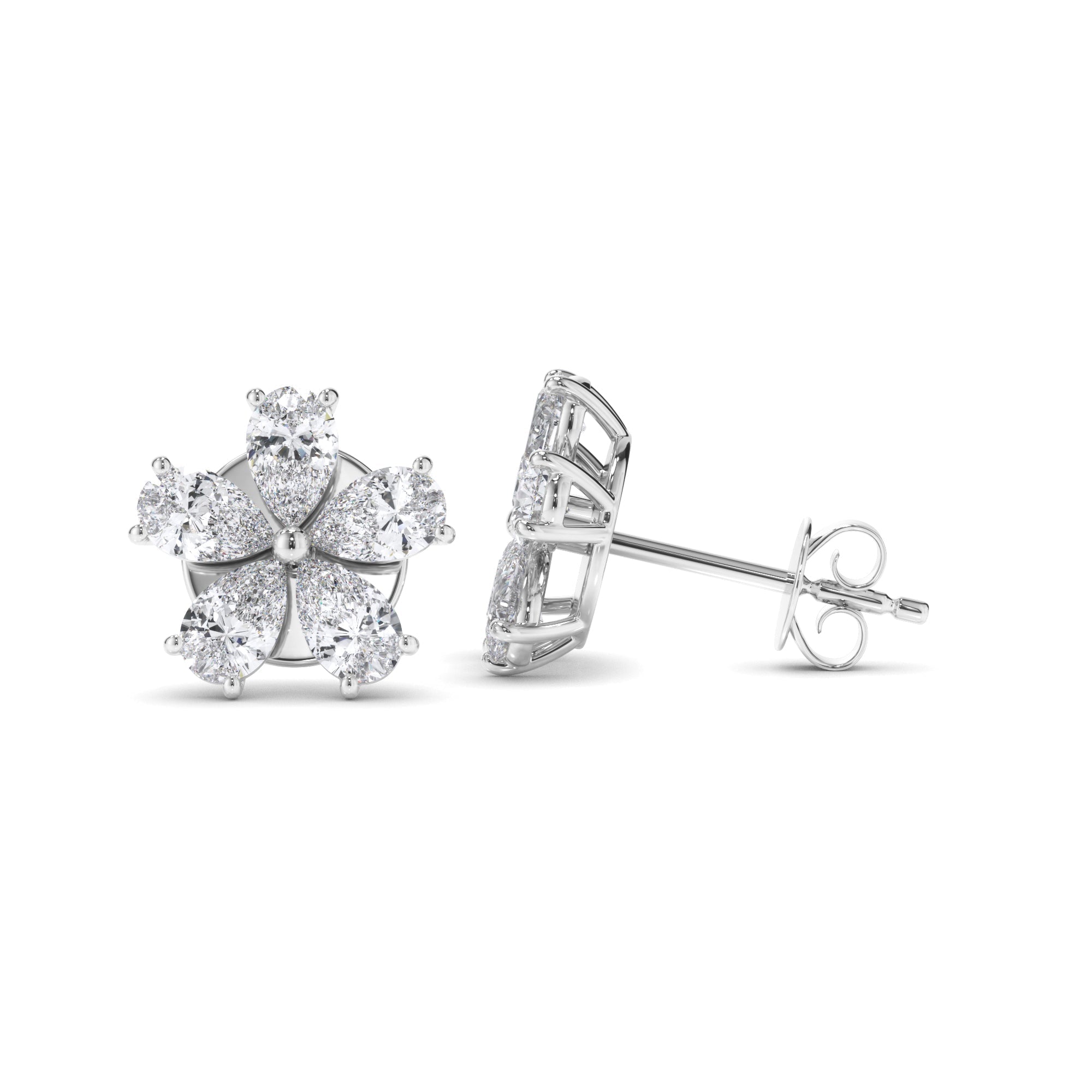 Pear Cut Diamond 5-Stone Stud Earrings