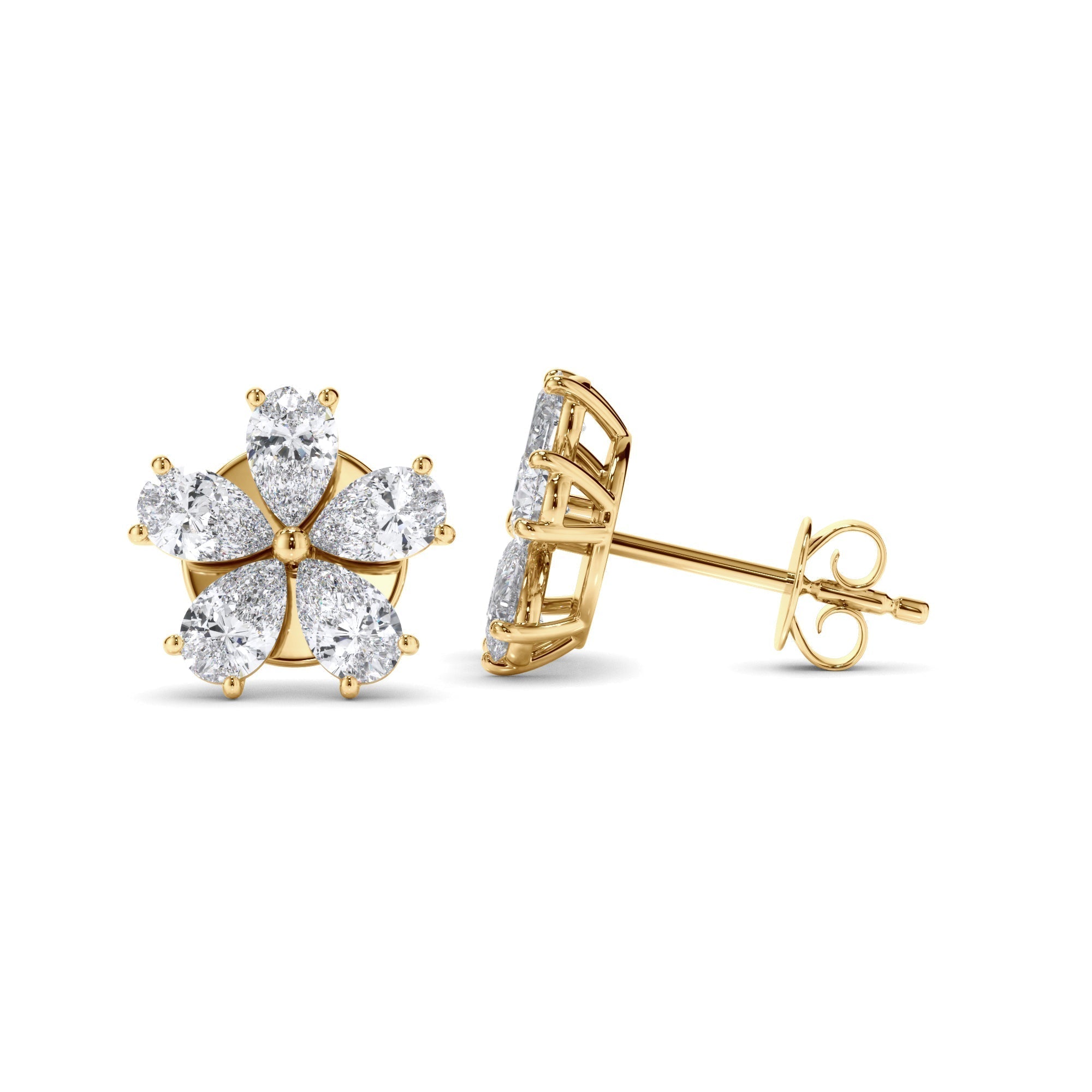 Pear Cut Diamond 5-Stone Stud Earrings