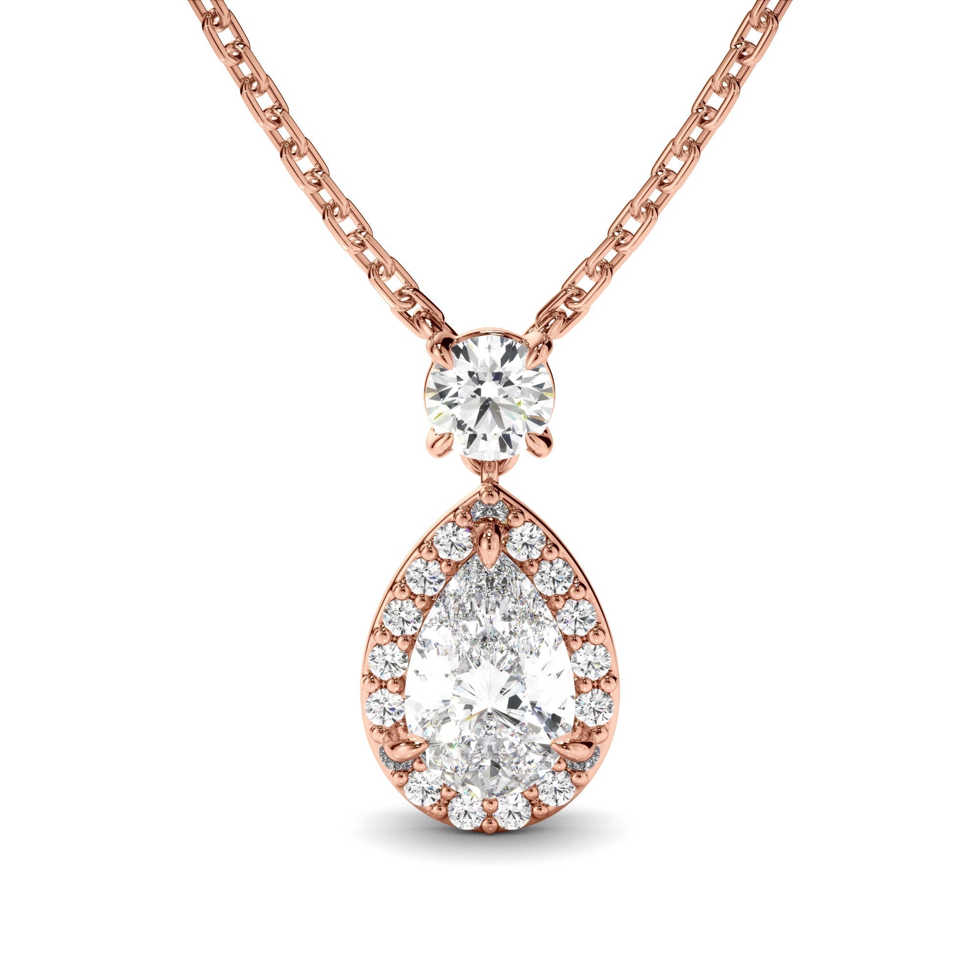 Pear Cut Diamond Halo Drop Pendant