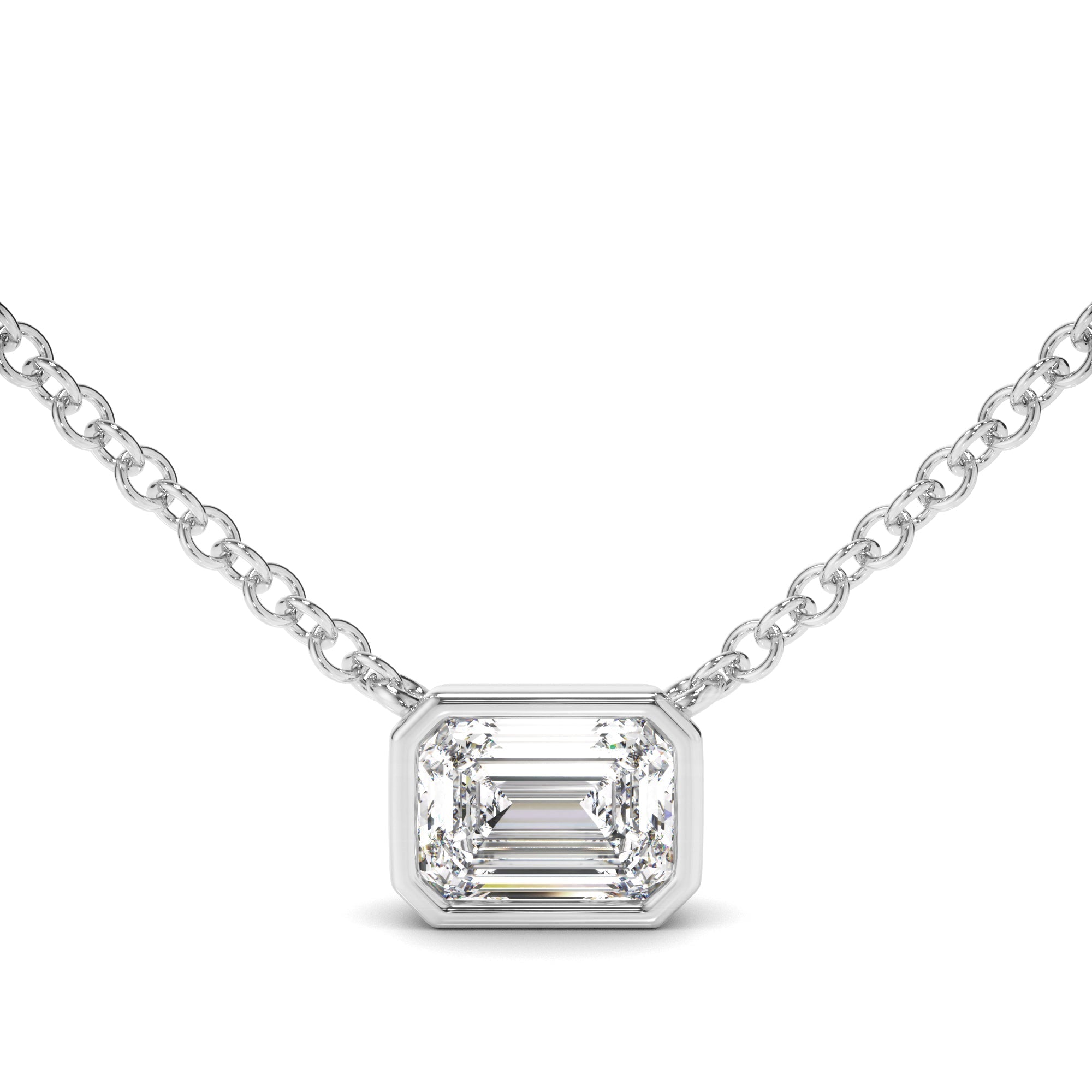 Emerald Cut Diamond Bezel Set Necklet