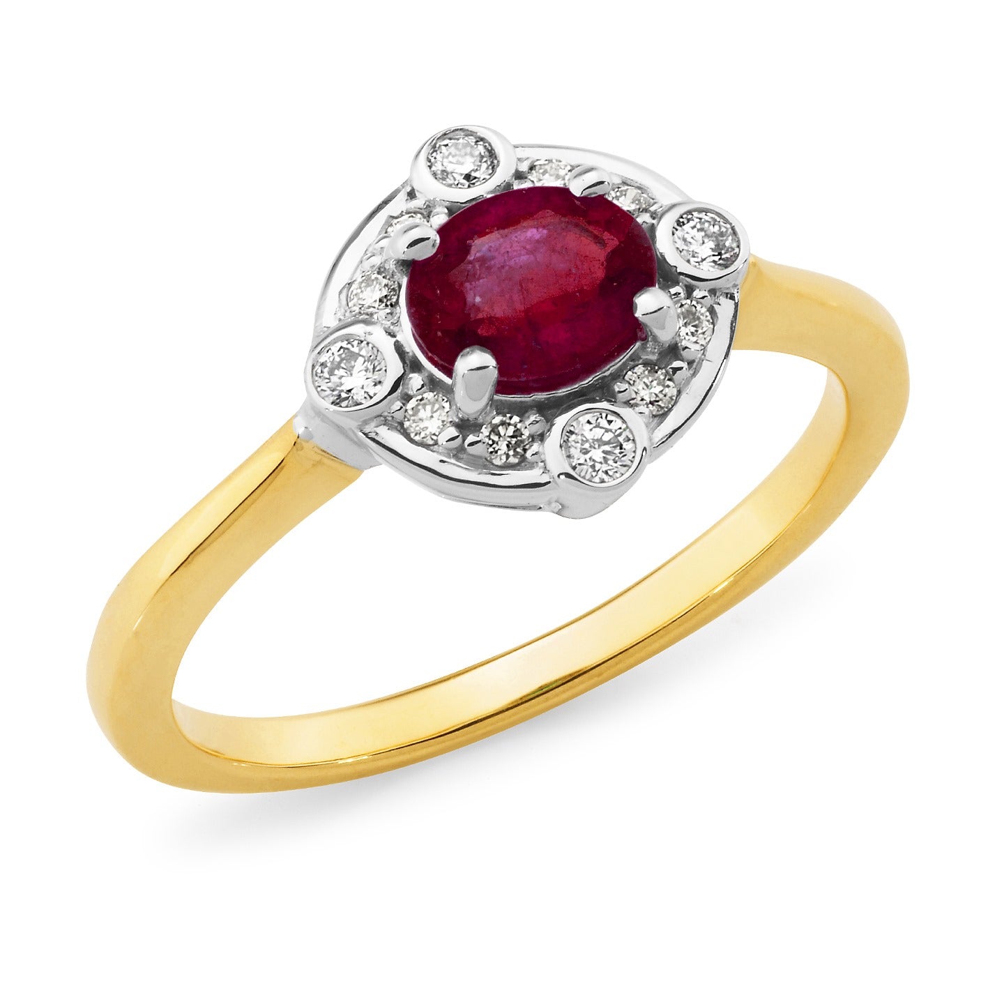 9ct Yellow and White Gold Ruby and Diamond ring
