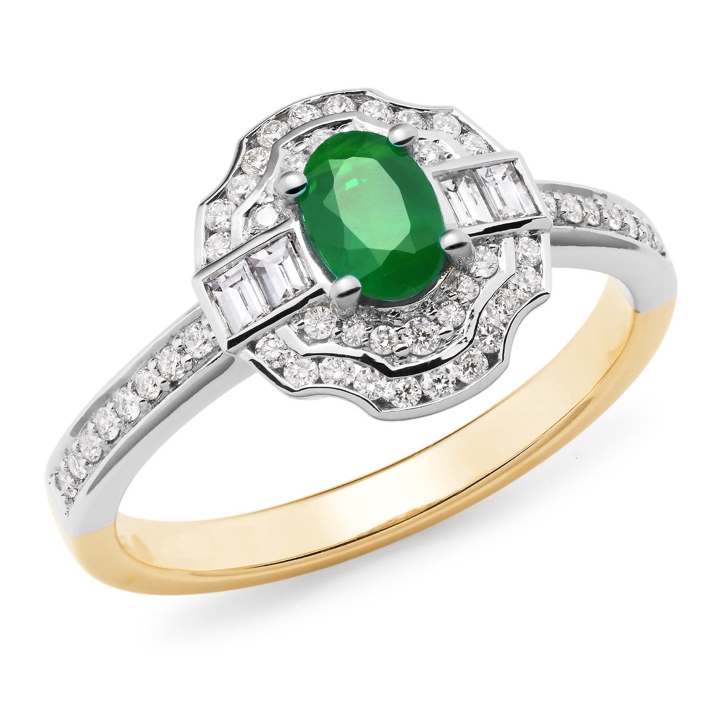 9ct Yellow and White gold Emerald and Diamond ring