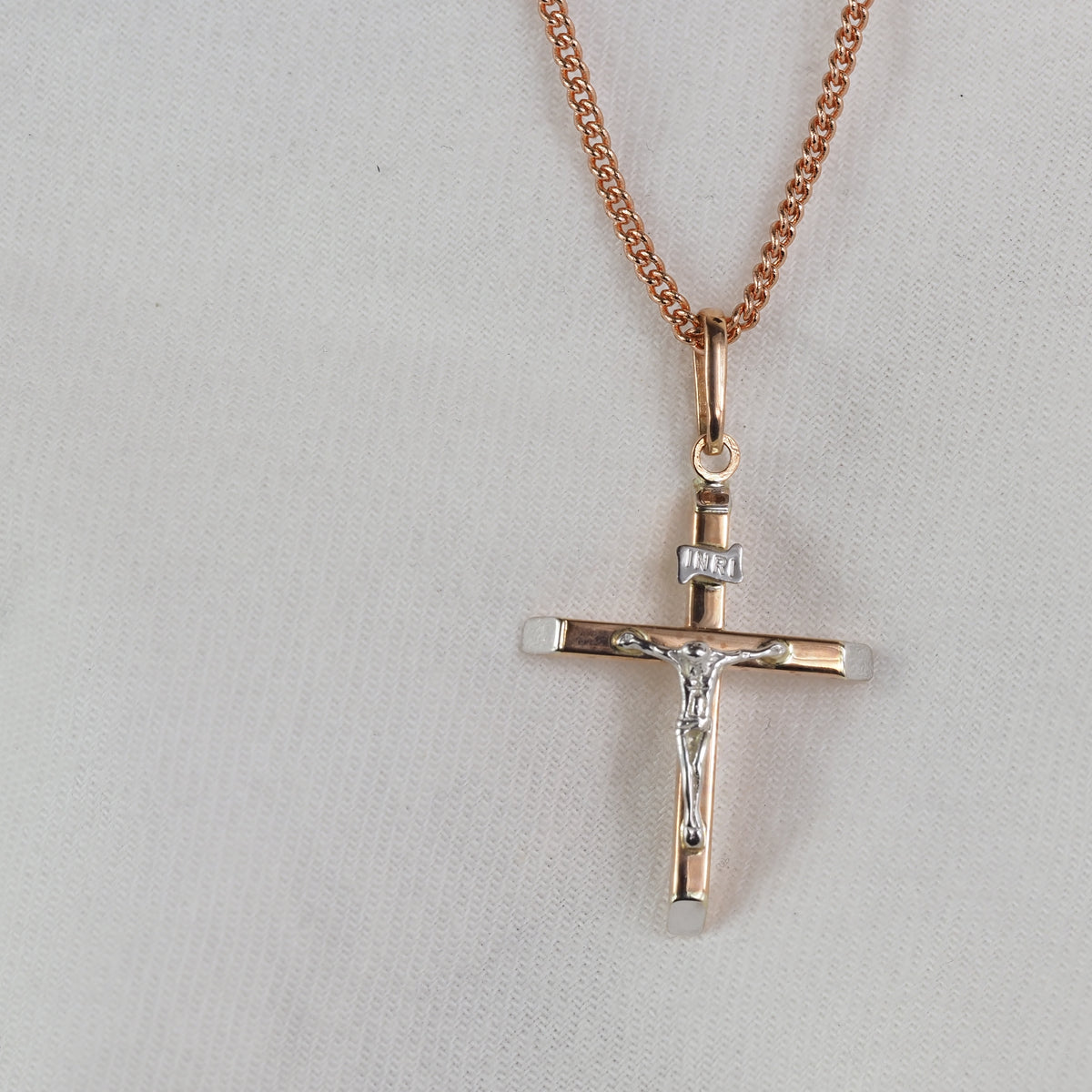 9ct Rose and White Gold Crucifix