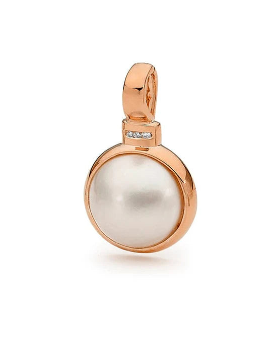 9ct Rose Gold Round 13mm Mabe Pearl and Diamond enhancer