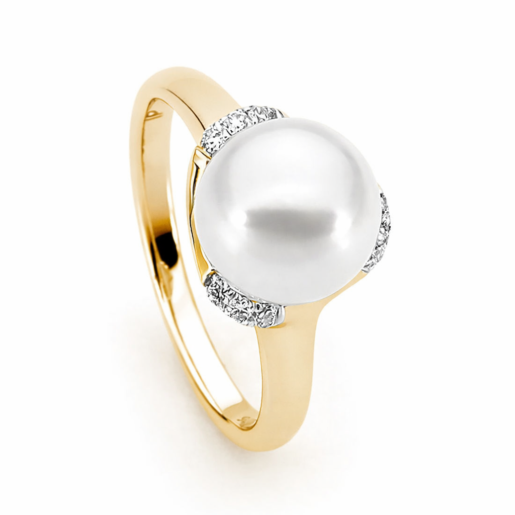 9ct Yellow Gold Freshwater Pearl and Diamond Ring