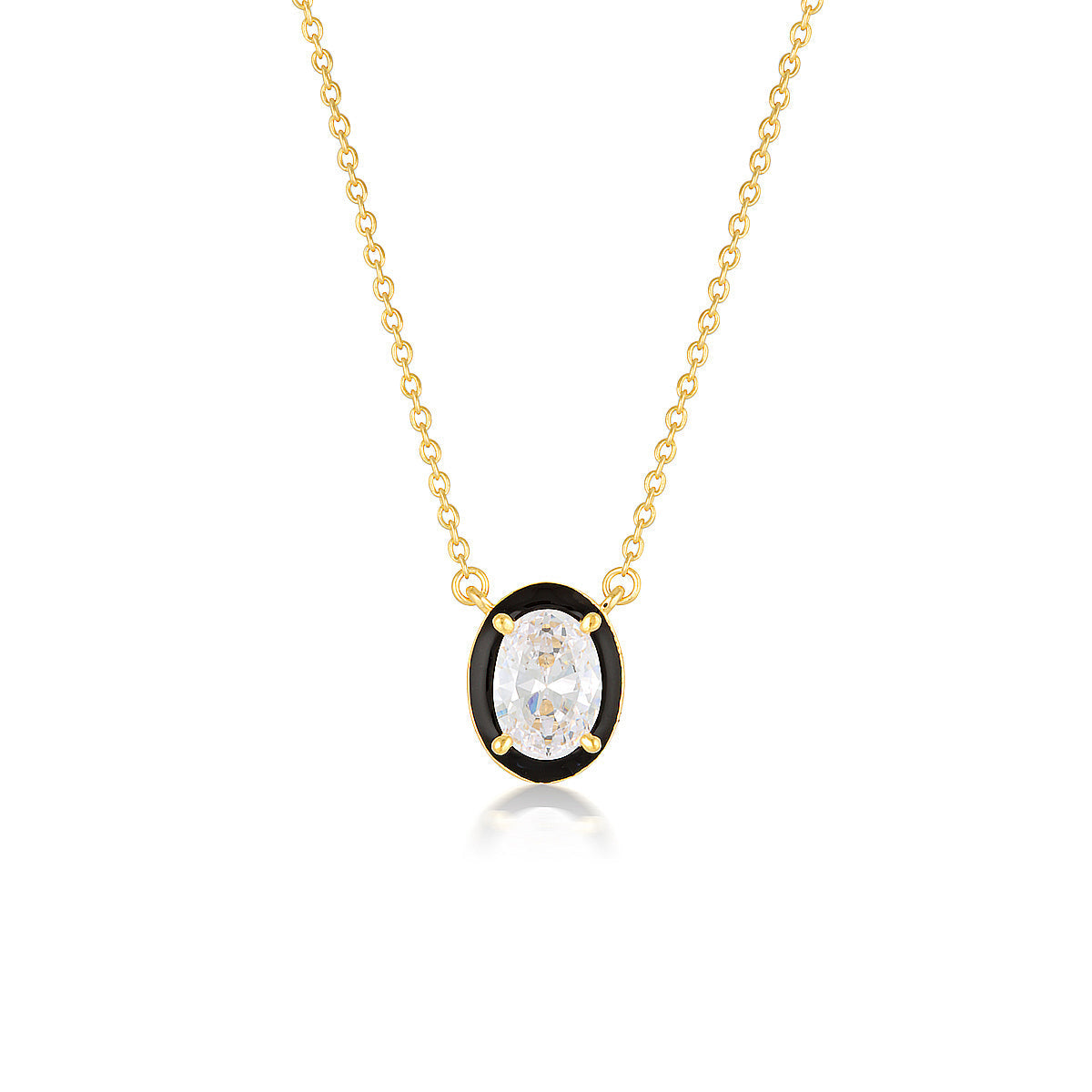 Georgini Reflection Oval Pendant Gold & Black Enamel