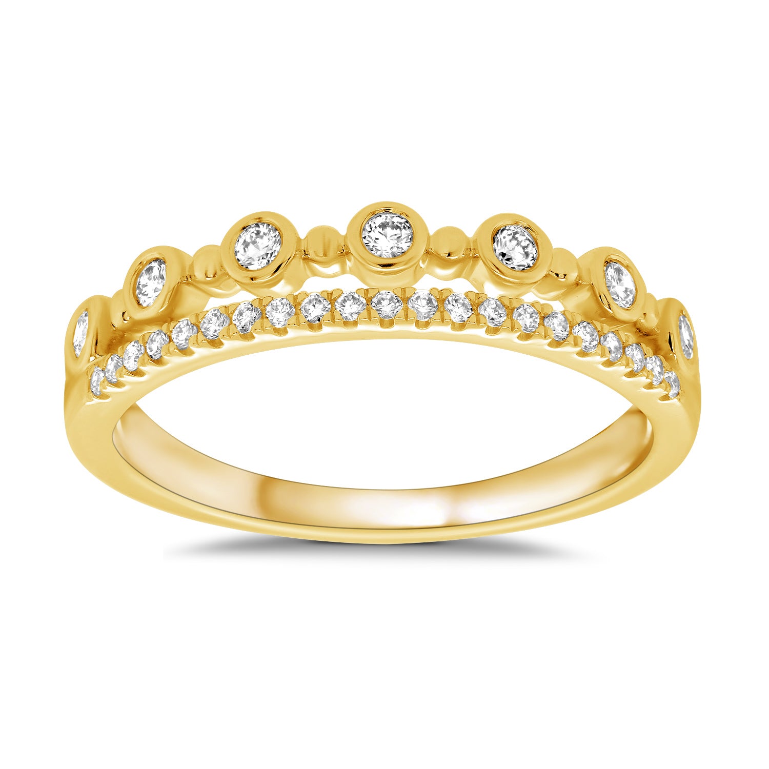 9ct Yellow Gold Double Row Diamond Ring, 0.25ct