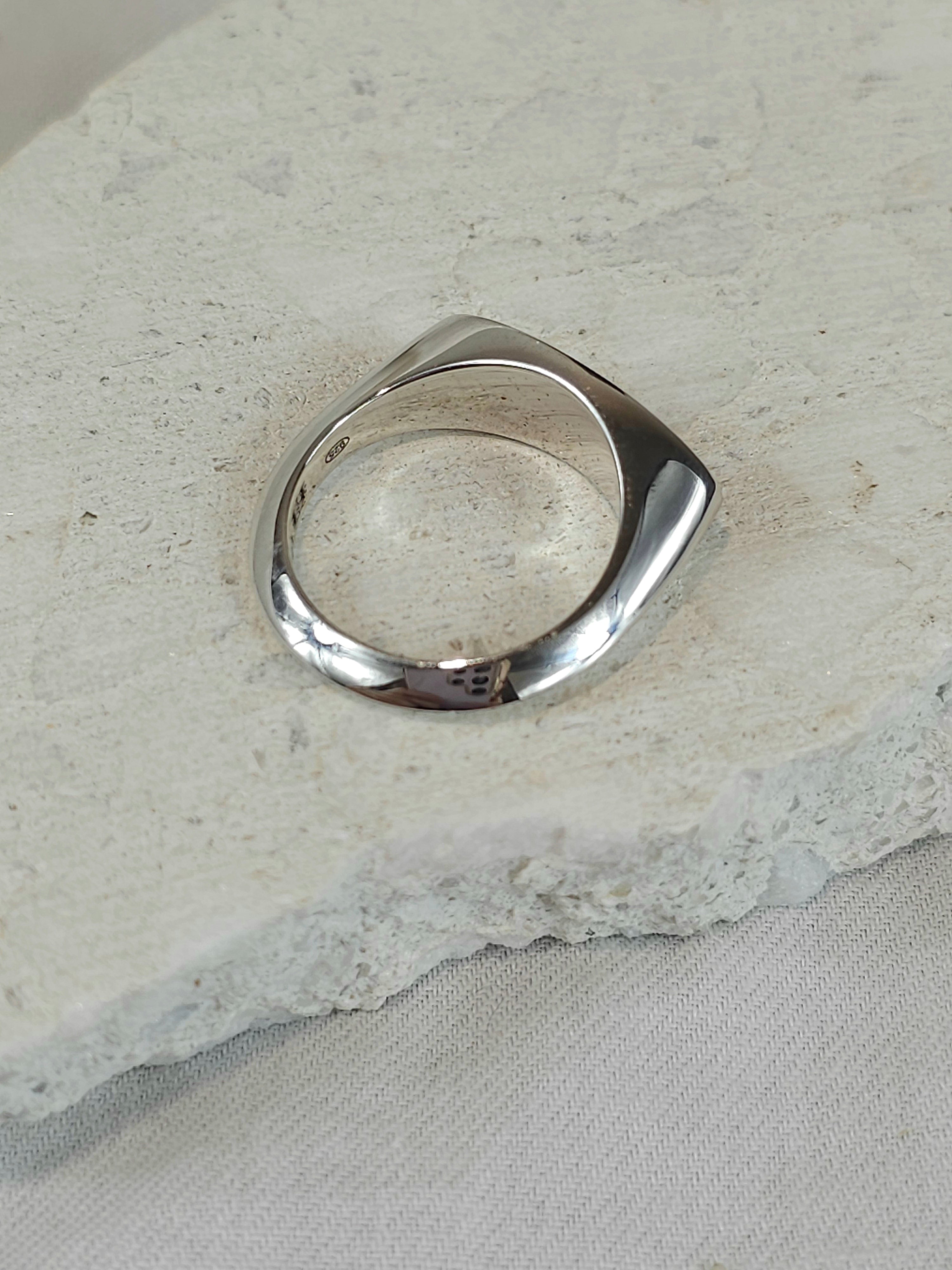Sterling silver Marquis shaped signet ring, size P