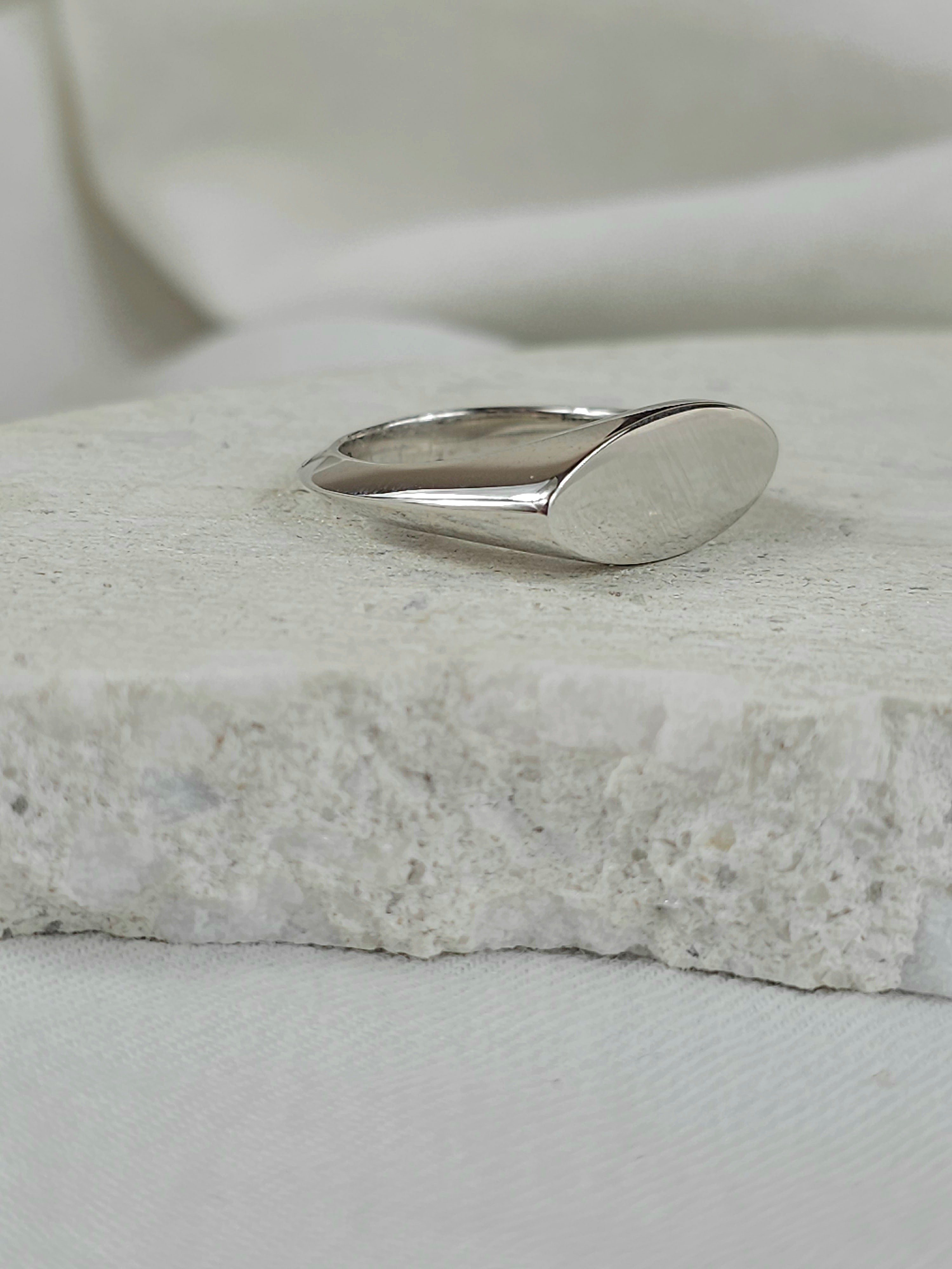 Sterling silver Marquis shaped signet ring, size P