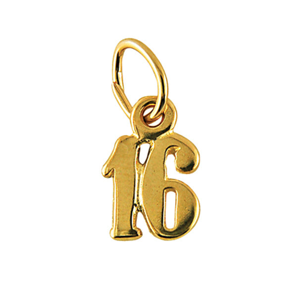 9ct Yellow Gold Plain '16' Charm
