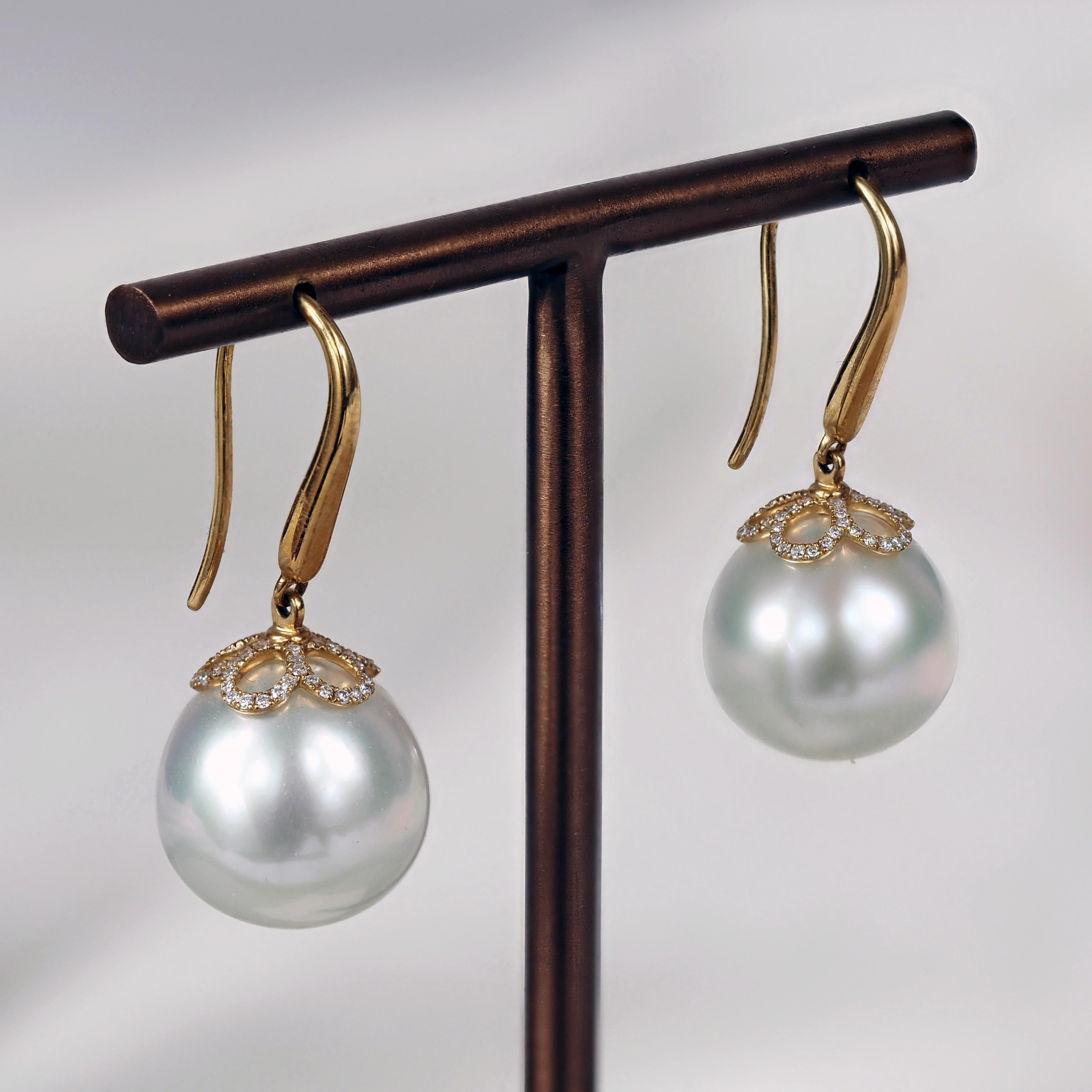 Autore 18ct Yellow Gold South Sea Pearl and Diamond Drop Earrings, 13mm