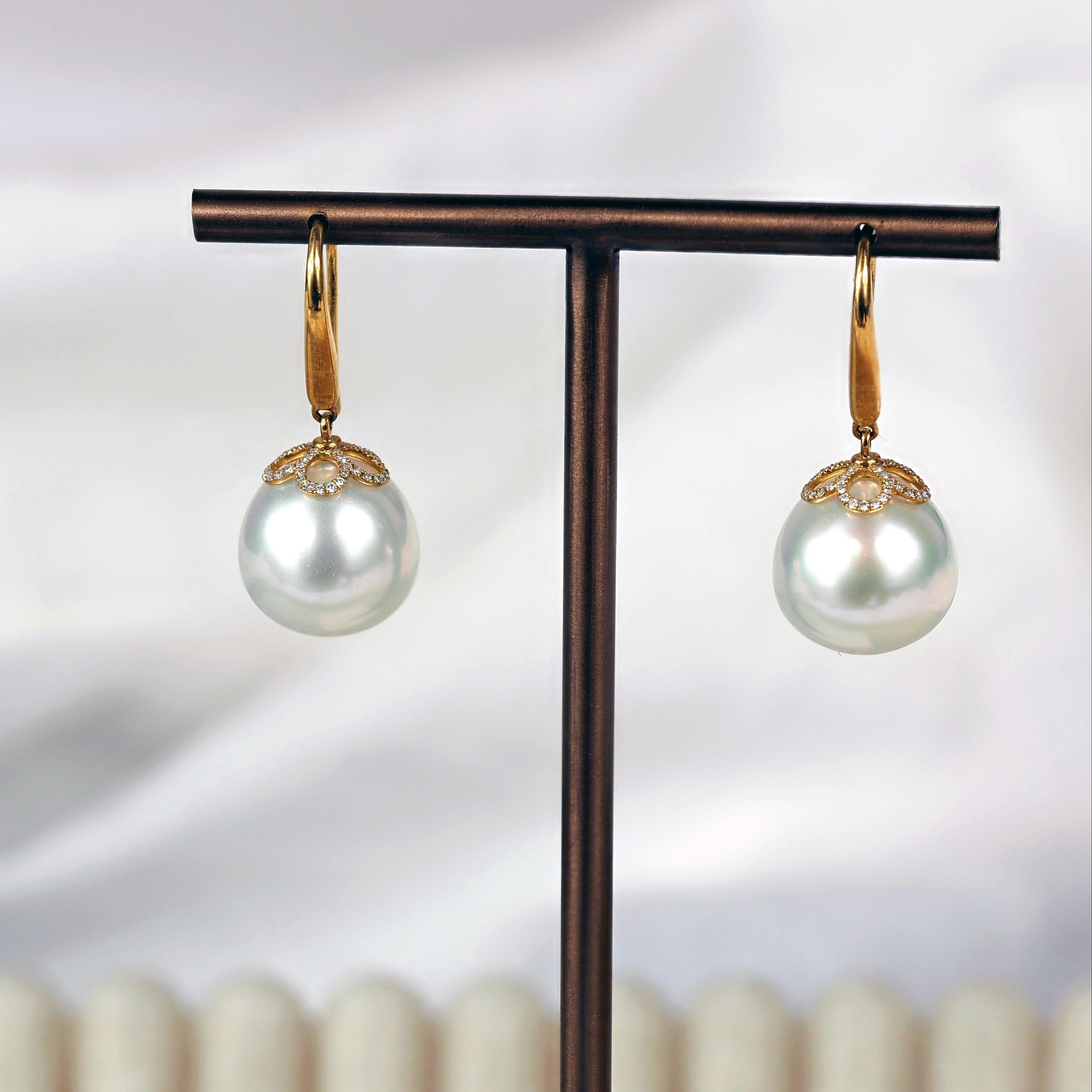 Autore 18ct Yellow Gold South Sea Pearl and Diamond Drop Earrings, 13mm