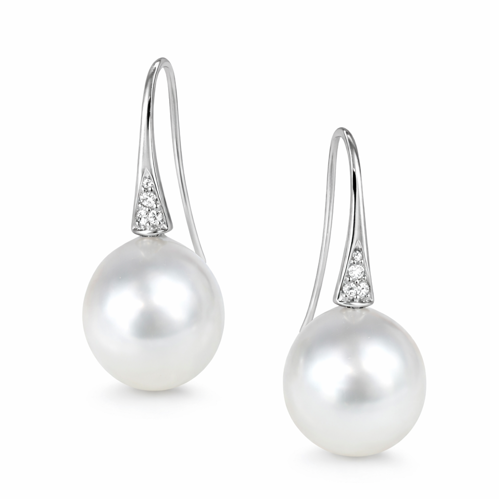 Autore 18ct White Gold South Sea Pearl and Diamond Drop Earrings, 12mm