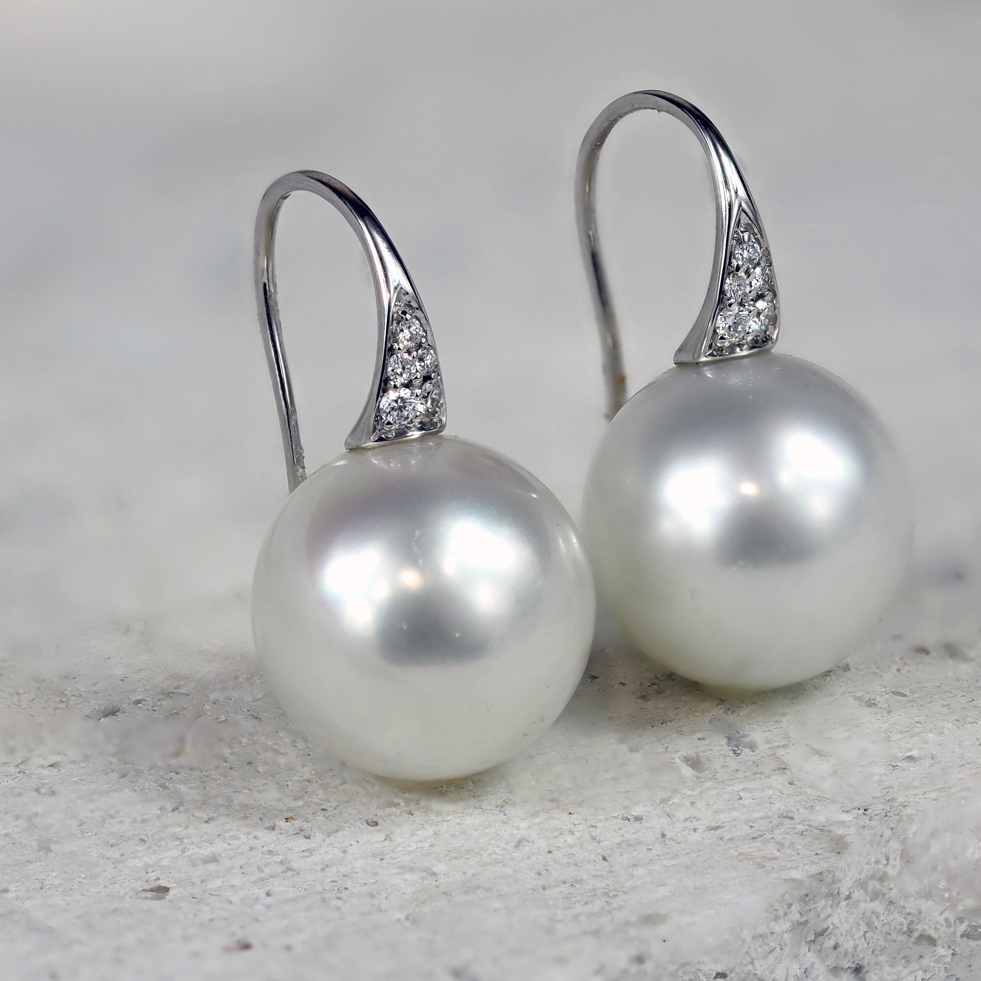Autore 18ct White Gold South Sea Pearl and Diamond Drop Earrings, 12mm