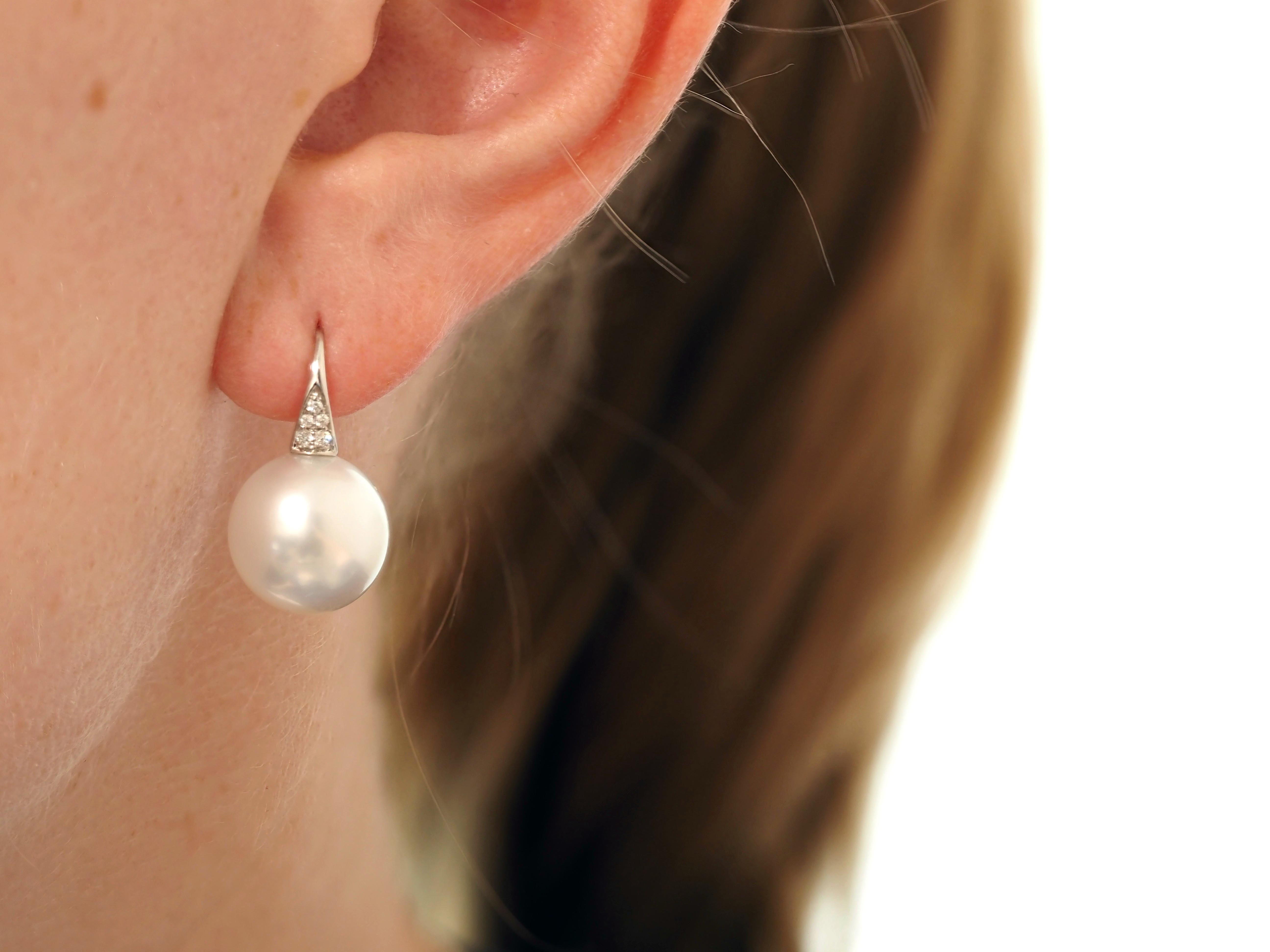 Autore 18ct White Gold South Sea Pearl and Diamond Drop Earrings, 12mm