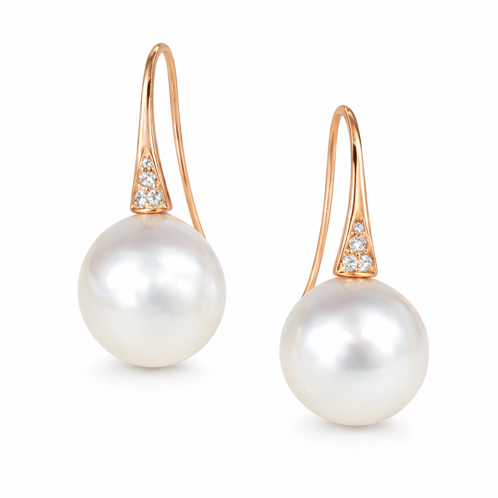 Autore 18ct Rose Gold South Sea Pearl and Diamond Drop Earrings, 12mm