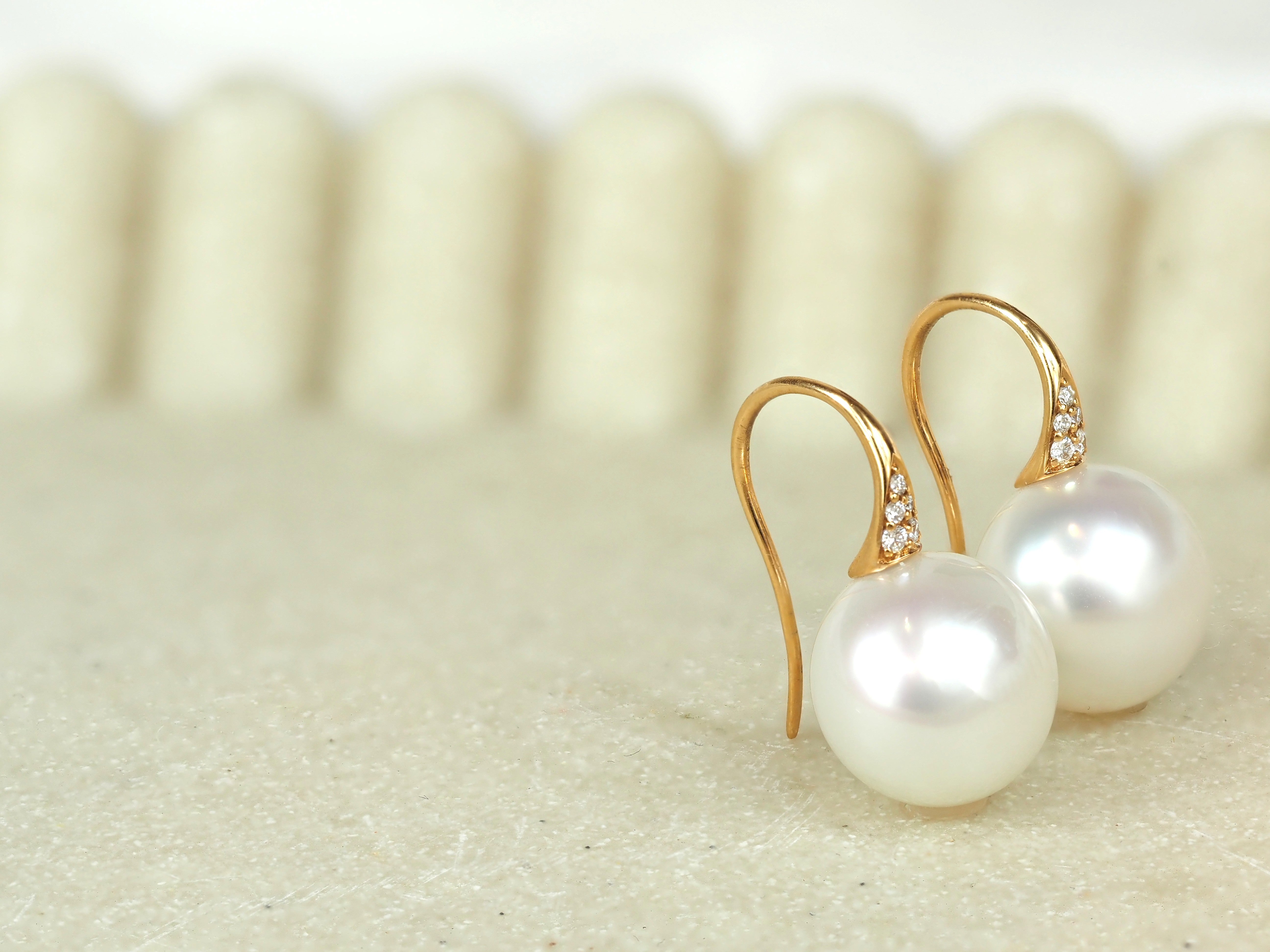 Autore 18ct Rose Gold 12mm South Sea Button Pearl And Diamond Drop Earrings