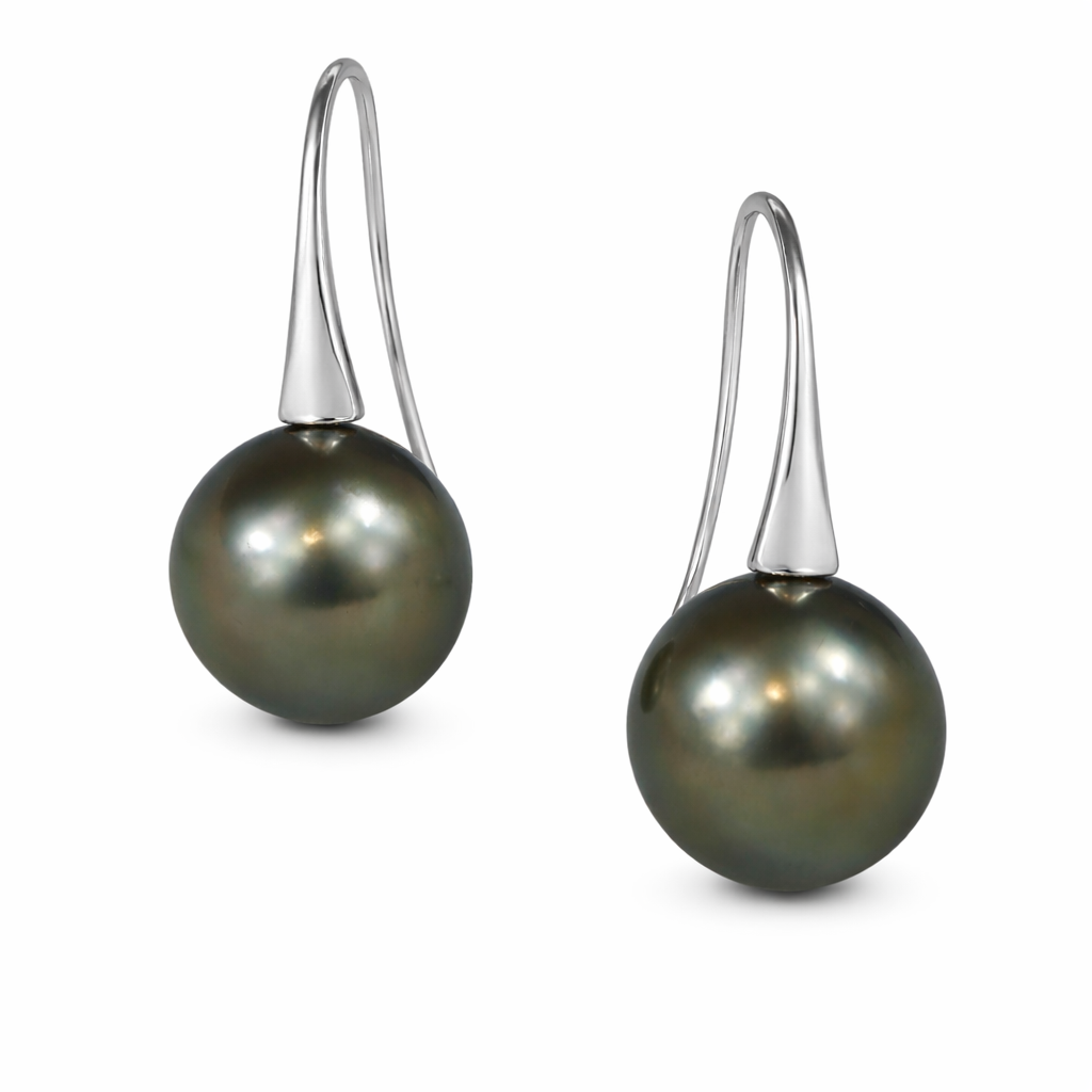 Autore 18ct White Gold Green Tahitian Pearl Drop Earrings, 10mm