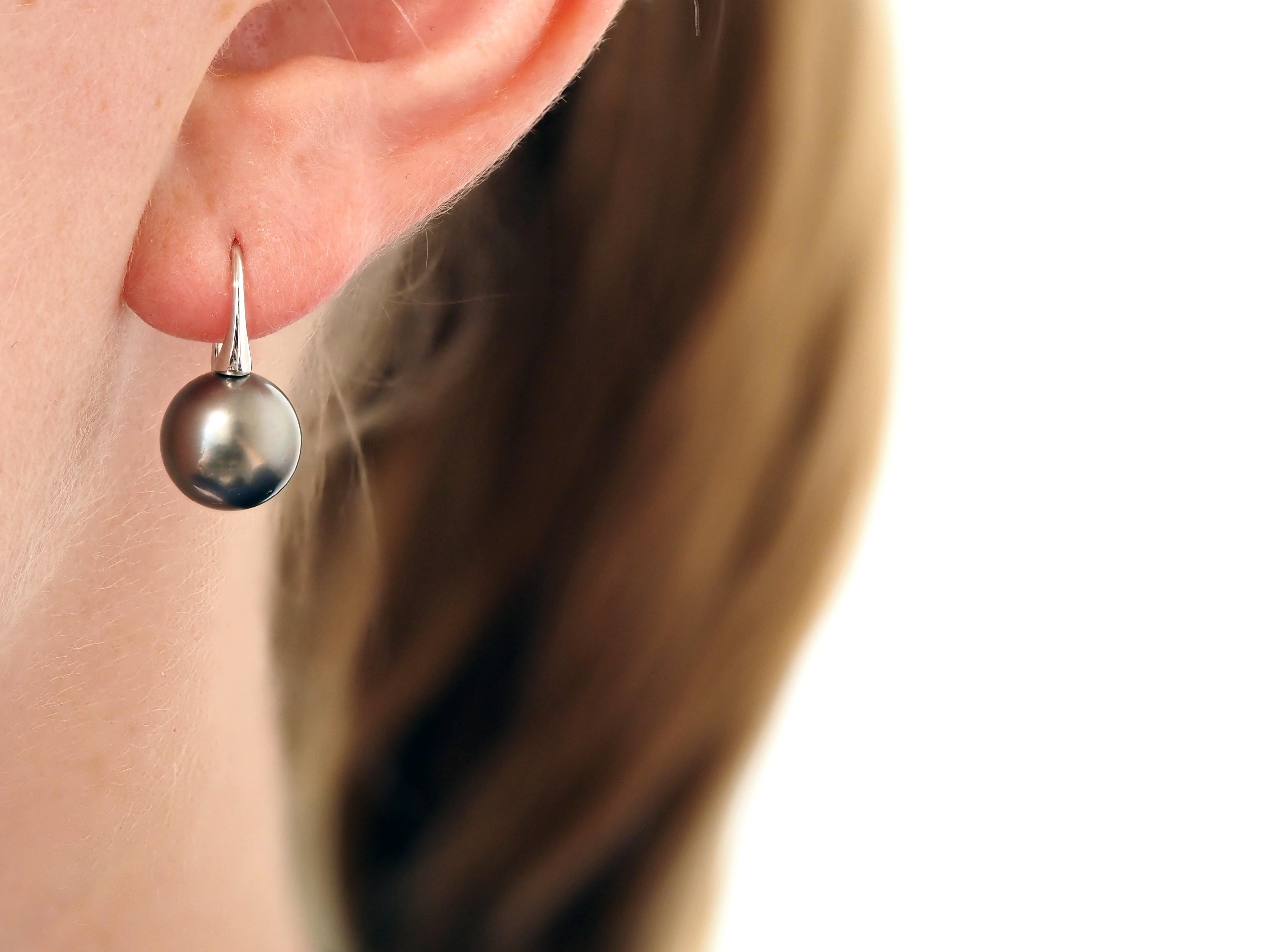 Autore 18ct White Gold Green Tahitian Pearl Drop Earrings, 10mm