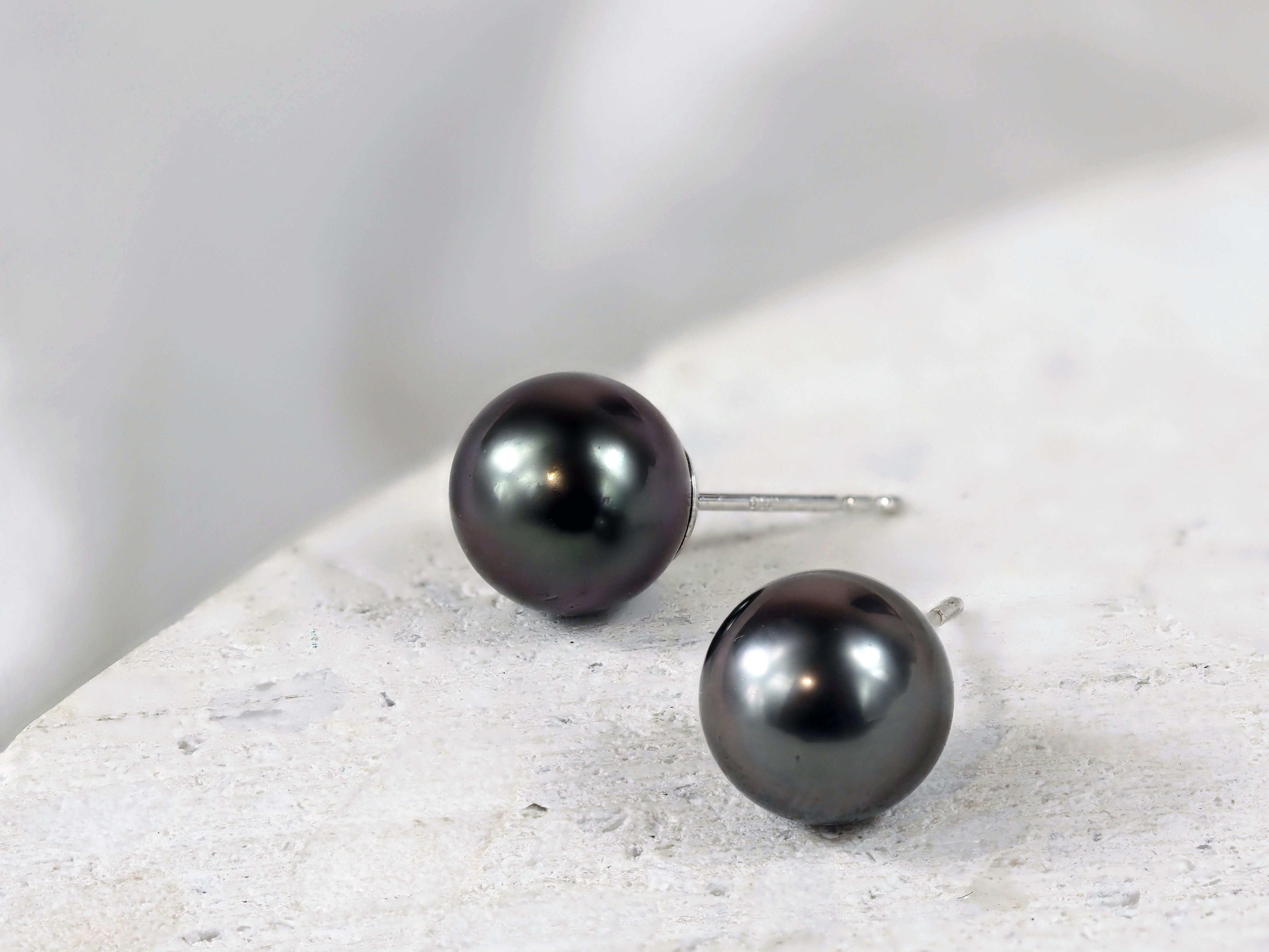 Autore 18ct White Gold Tahitian Pearl Stud Earrings, 9mm