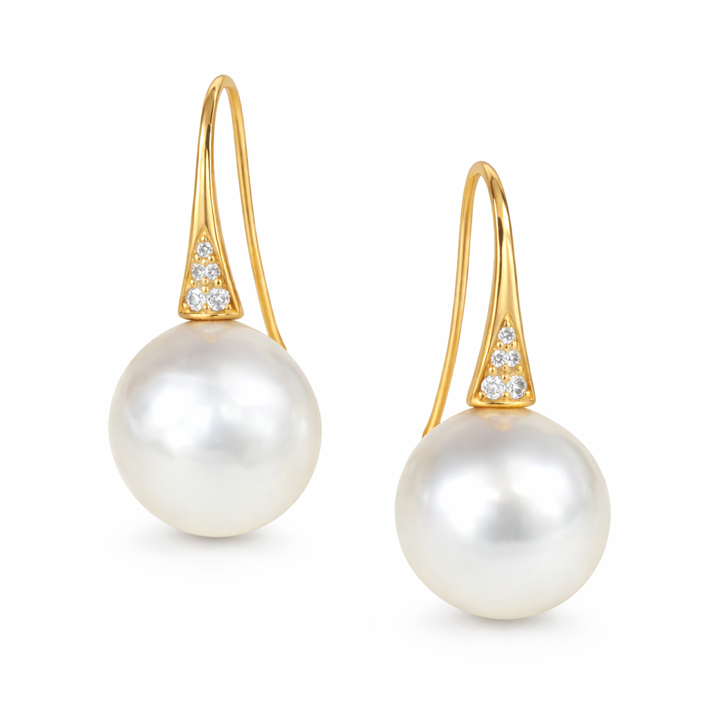 Autore 18ct Yellow Gold South Sea Pearl and Diamond Drop Earrings, 12mm