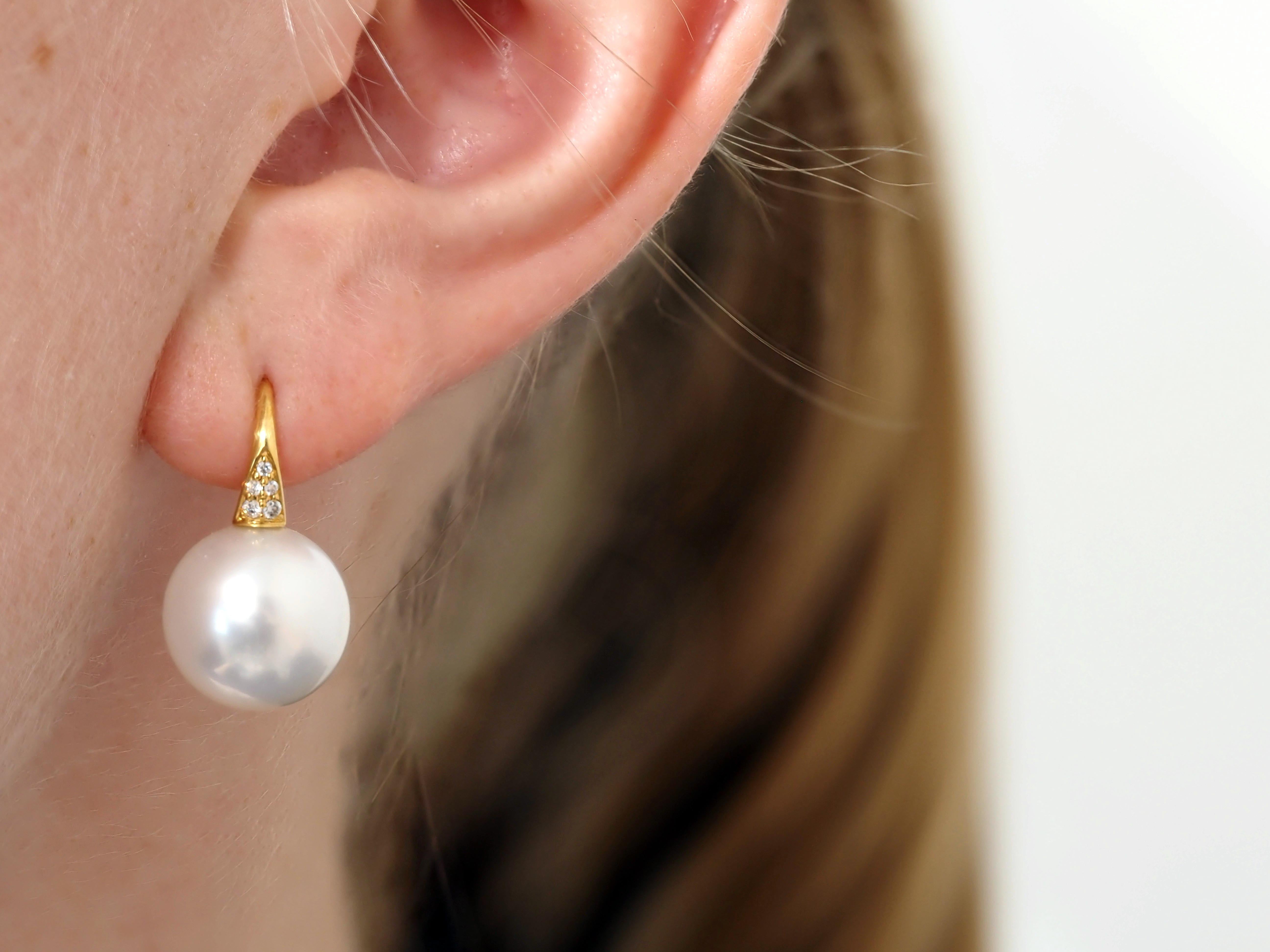 Autore 18ct Yellow Gold South Sea Pearl and Diamond Drop Earrings, 12mm