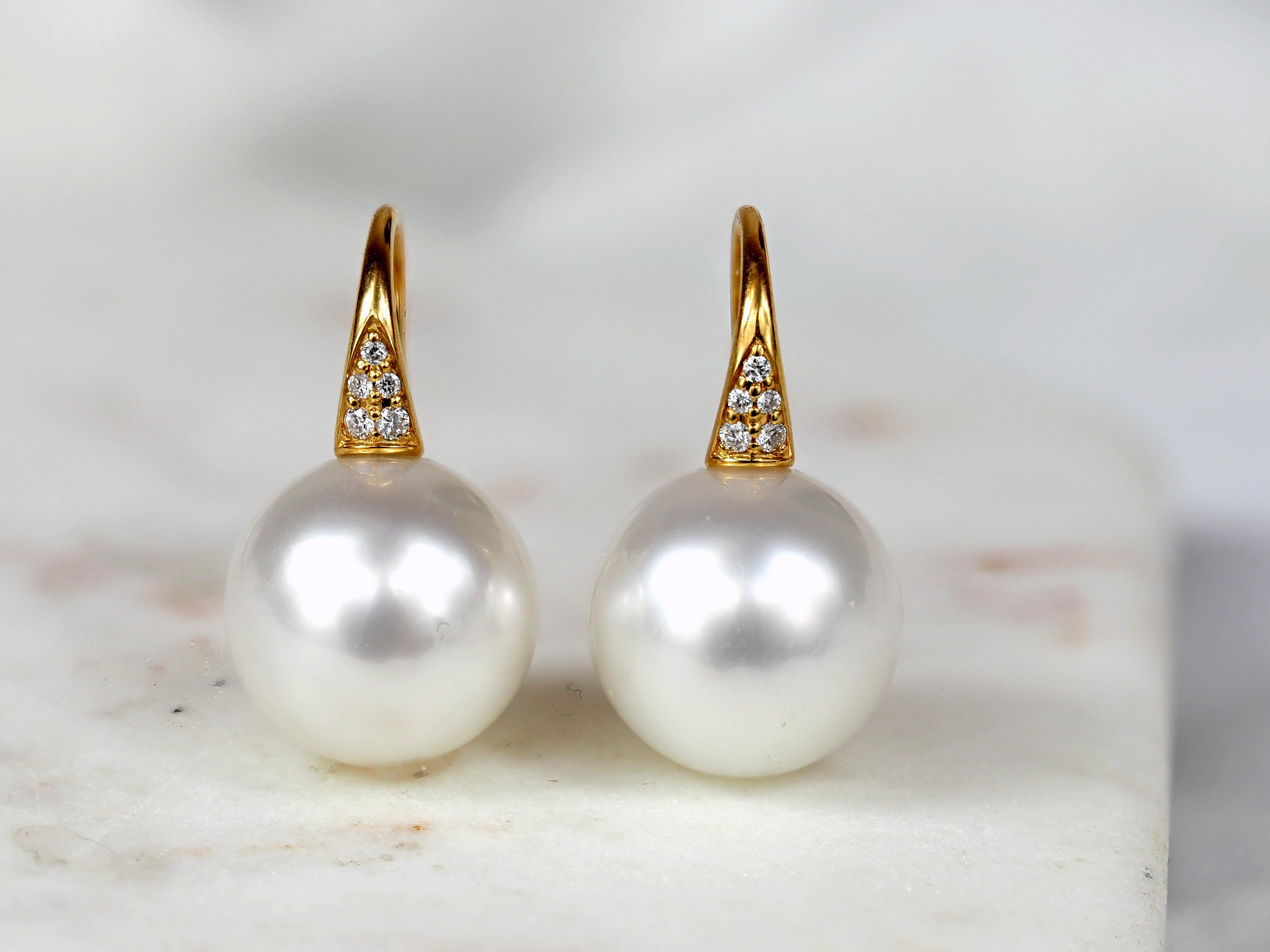 Autore 18ct Yellow Gold South Sea Pearl and Diamond Drop Earrings, 12mm