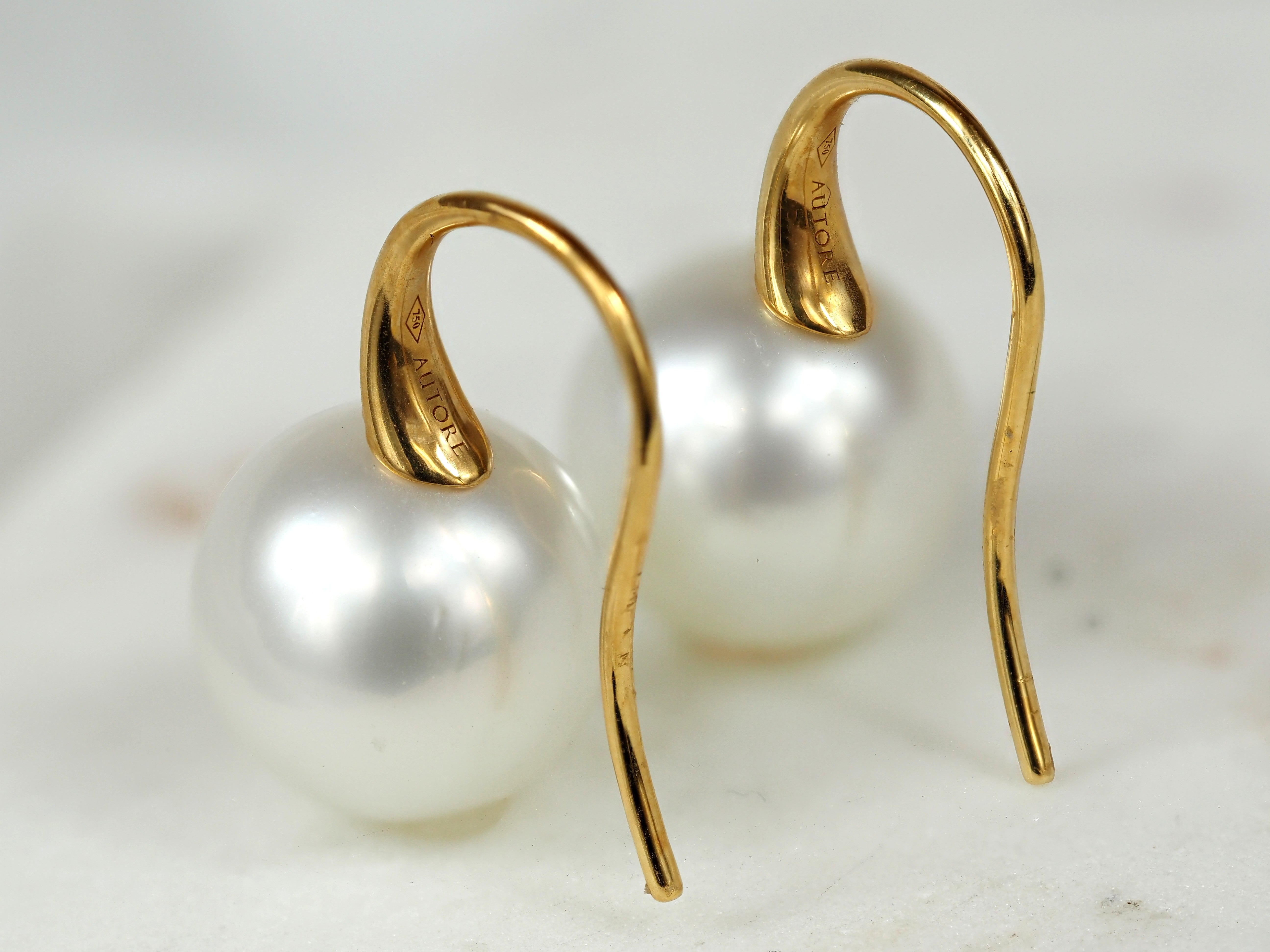 Autore 18ct Yellow Gold South Sea Pearl and Diamond Drop Earrings, 12mm