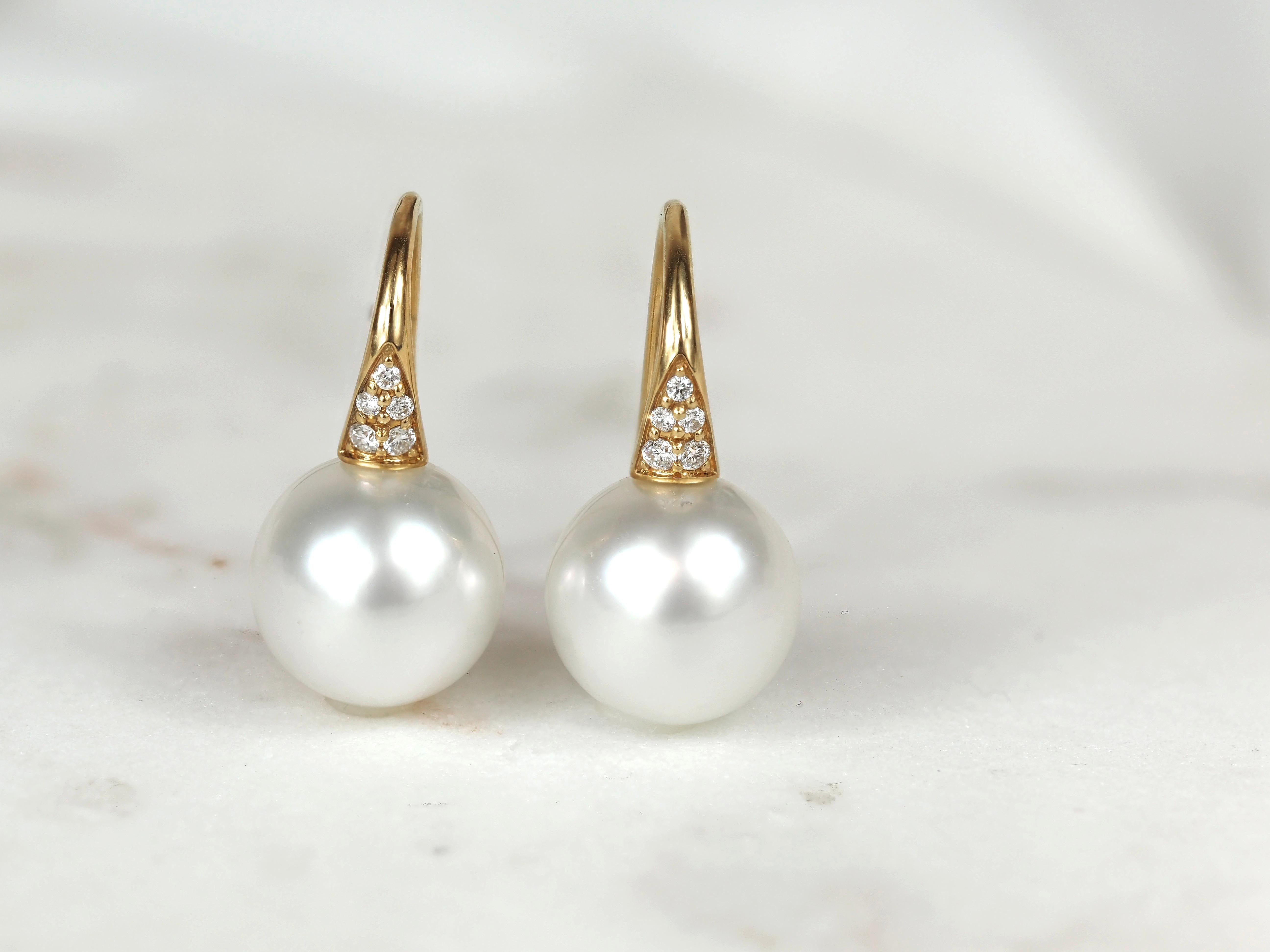 Autore 18ct Yellow Gold South Sea Pearl and Diamond Drop Earrings, 9mm