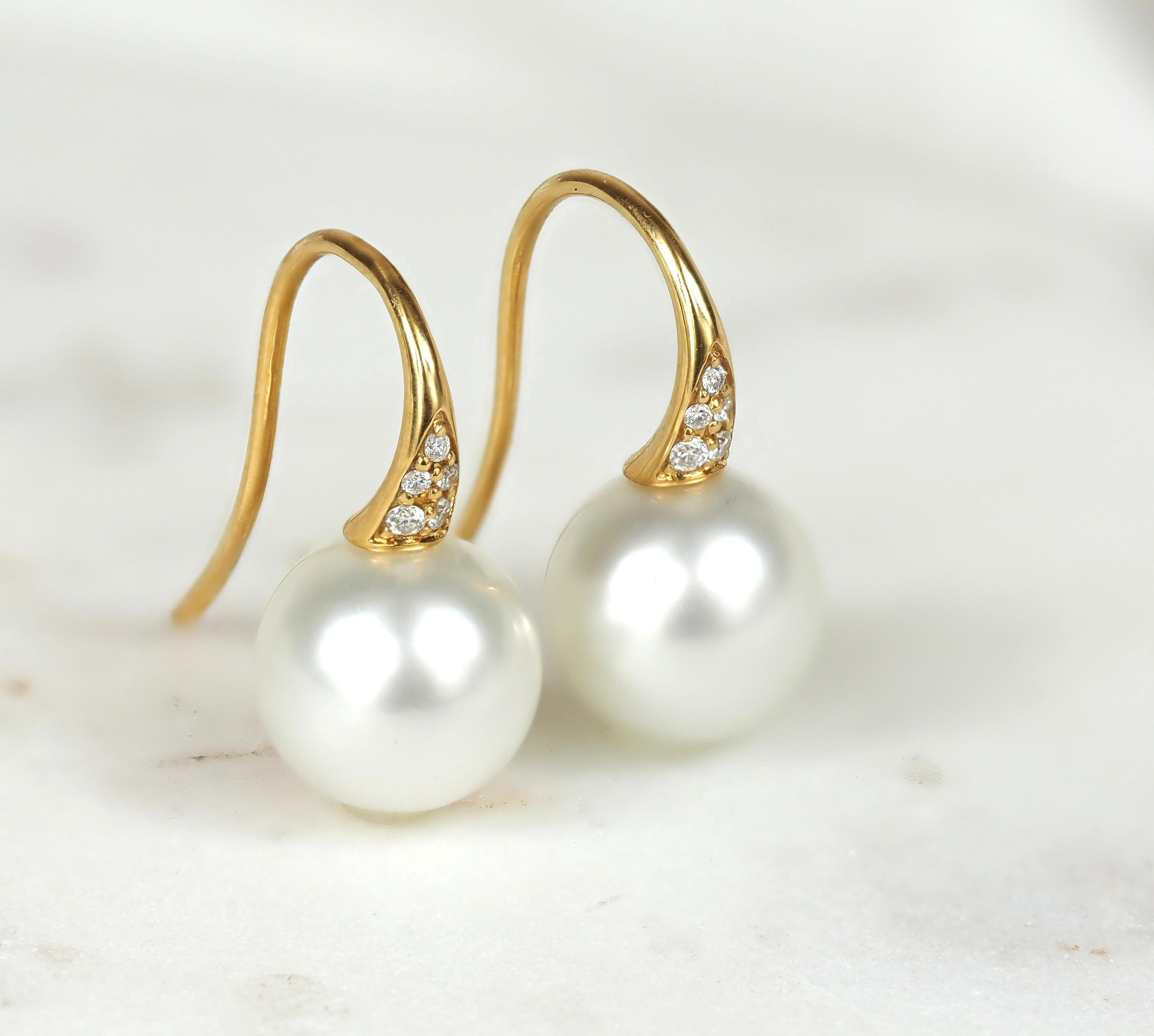 Autore 18ct Yellow Gold South Sea Pearl and Diamond Drop Earrings, 9mm