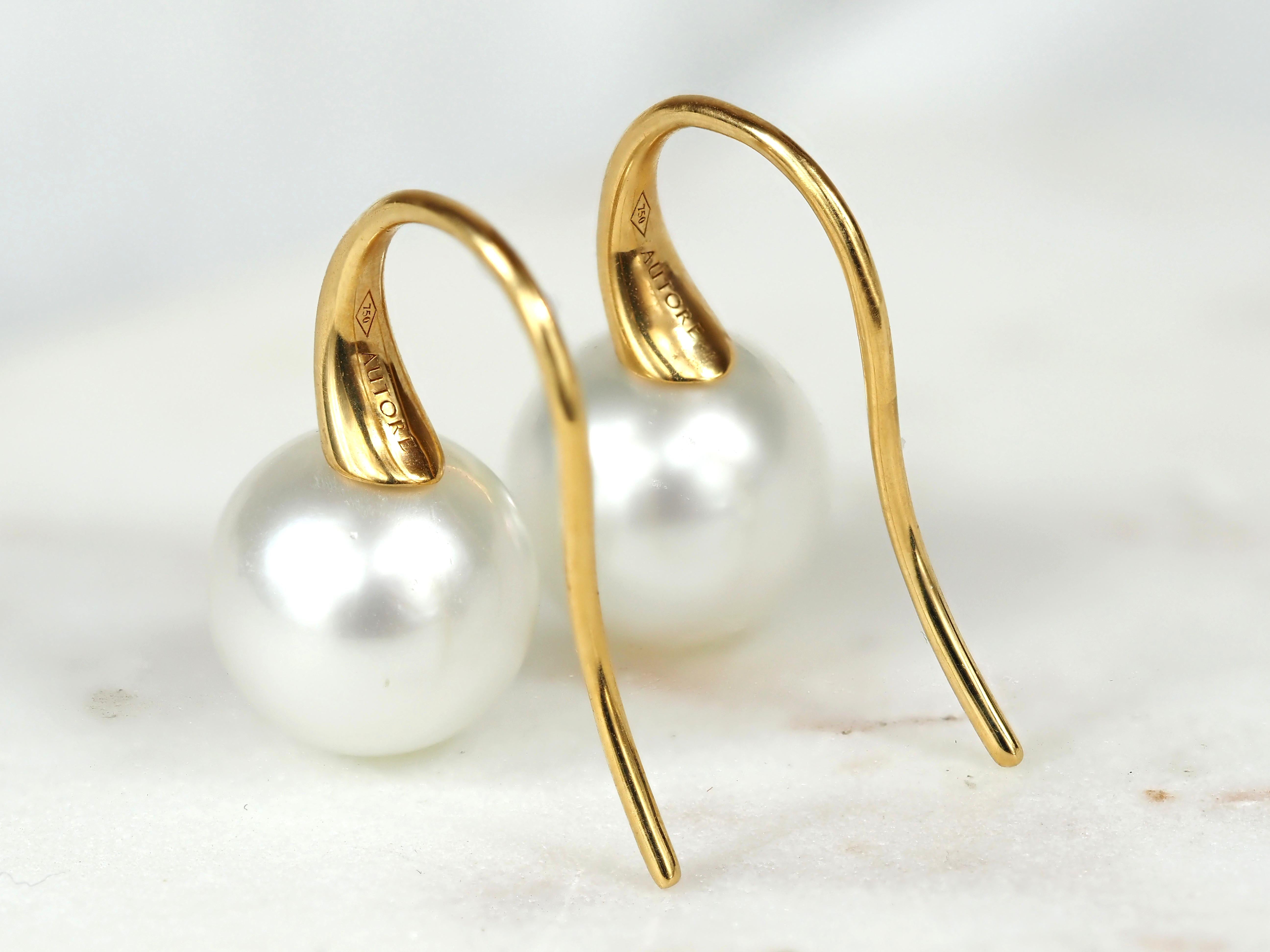 Autore 18ct Yellow Gold South Sea Pearl and Diamond Drop Earrings, 9mm