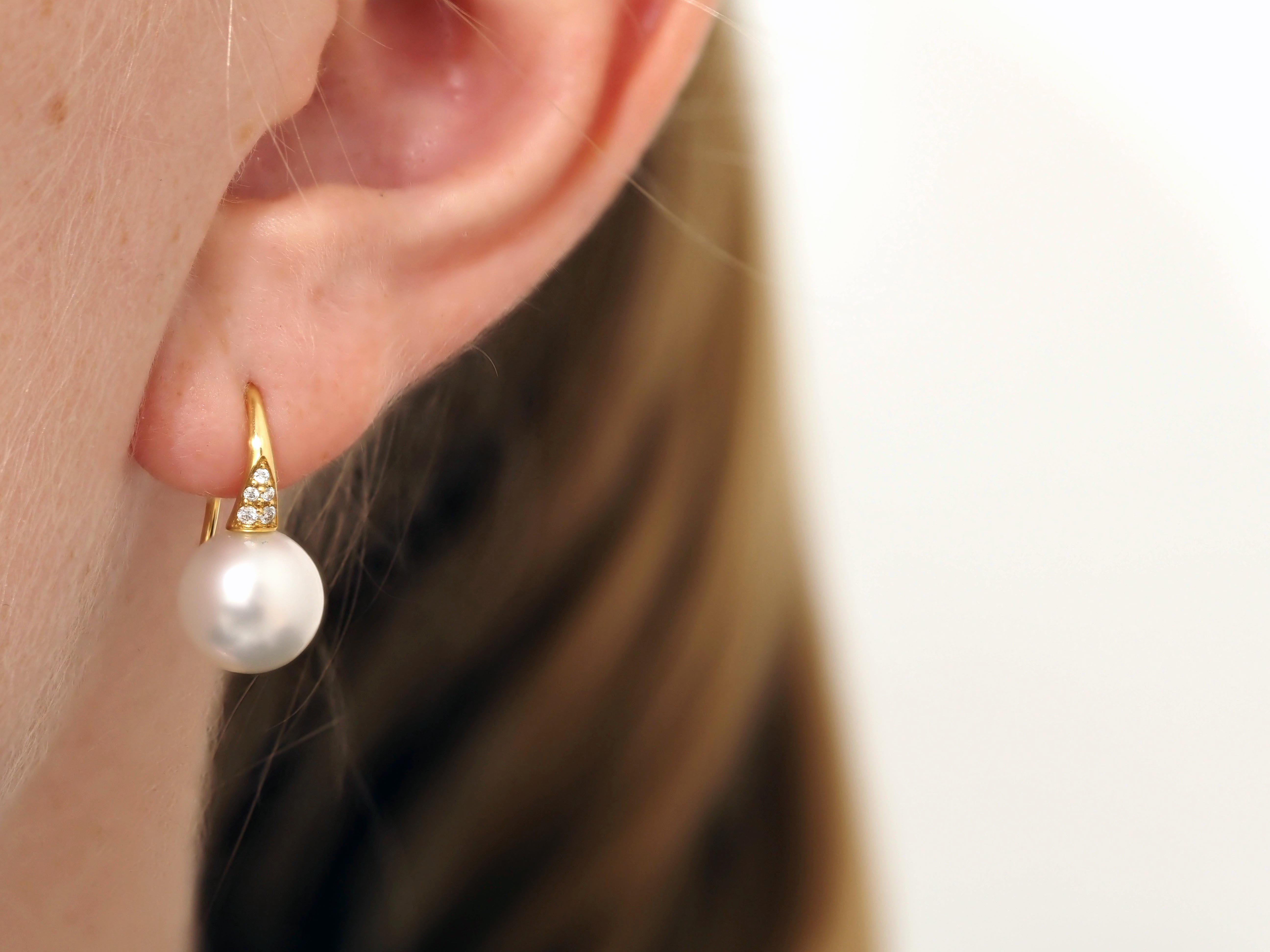 Autore 18ct Yellow Gold South Sea Pearl and Diamond Drop Earrings, 9mm