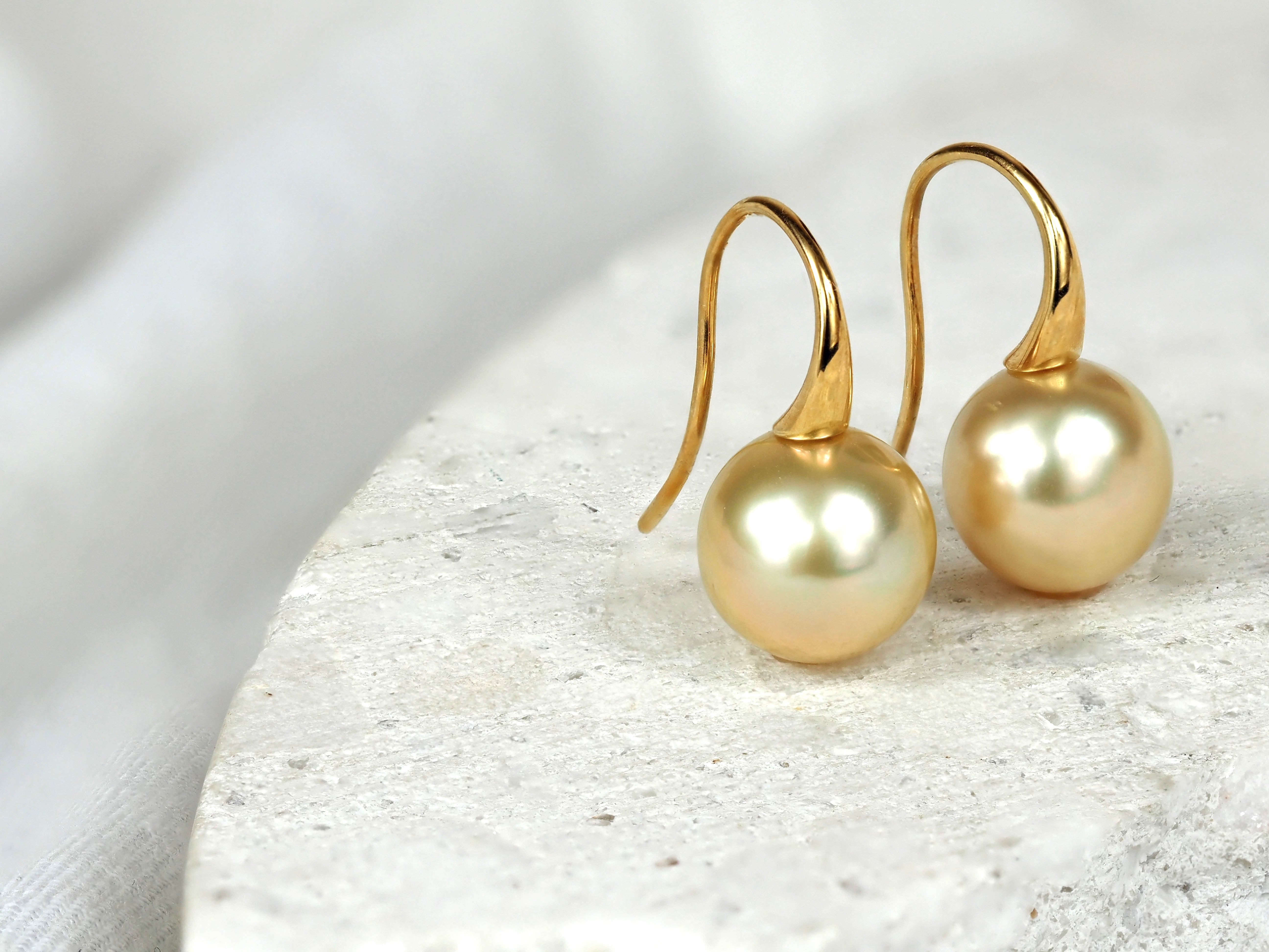Autore 18ct Yellow Gold South Sea Gold Pearl Drop Earrings, 10mm