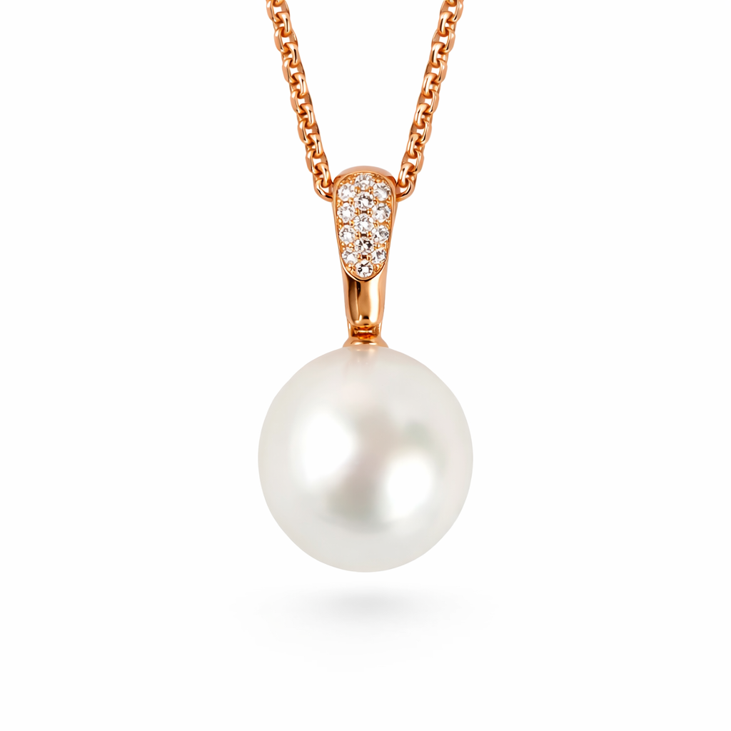 Autore 18ct Rose Gold South Sea Pearl and Diamond Pendant, 14mm