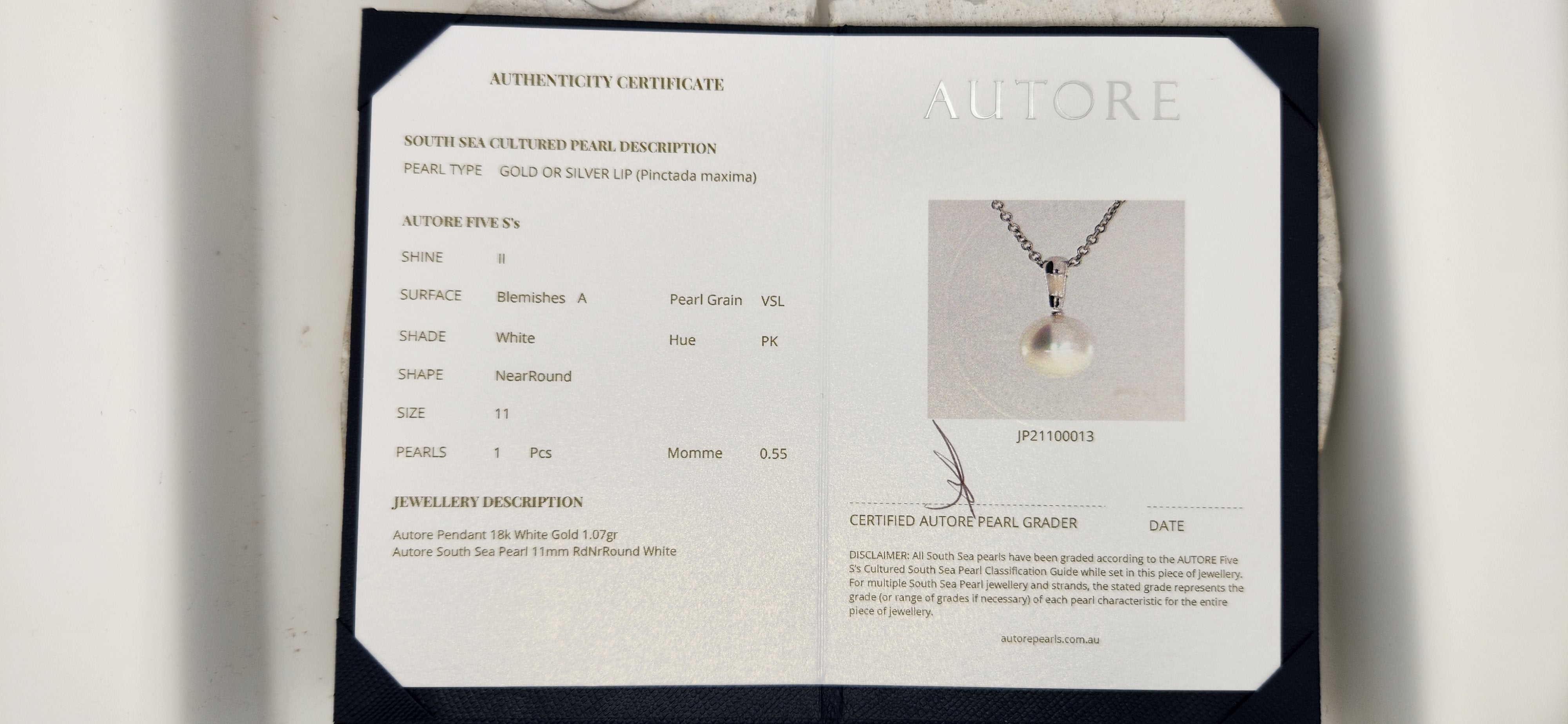 Autore 18ct White Gold South Sea Pearl Pendant, 11mm