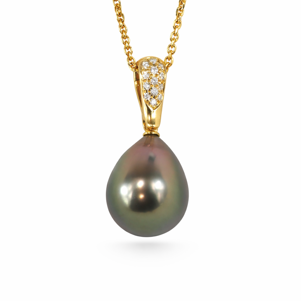 Autore 18ct Yellow Gold Tahitian and Diamond Pendant, 10mm