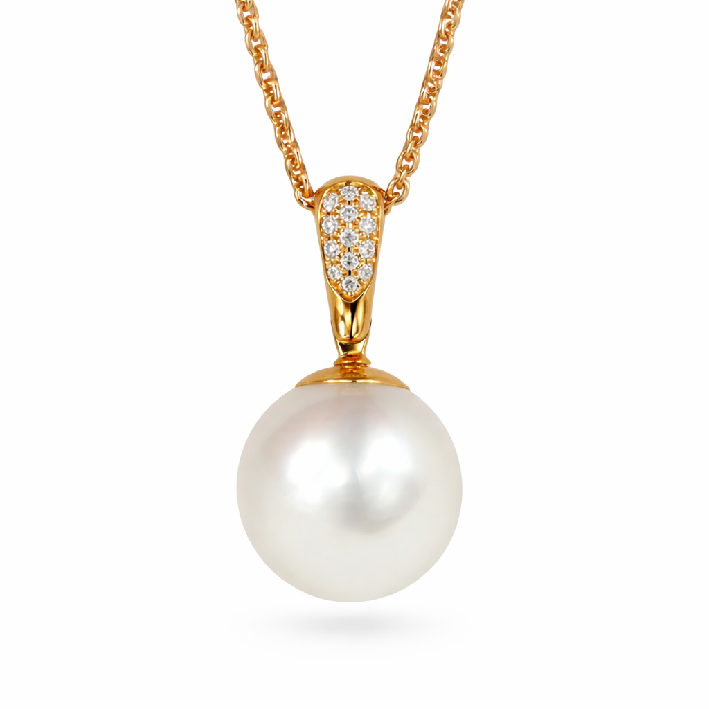 Autore 18ct Yellow Gold South Sea Pearl and Diamond Pendant, 12mm
