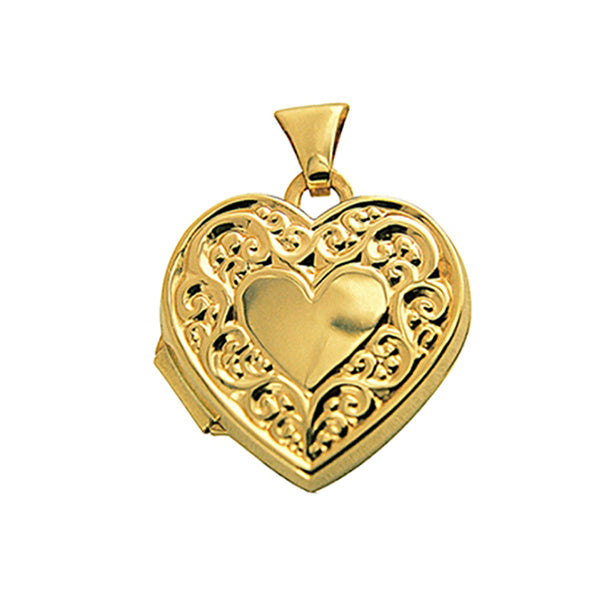 9ct Yellow Gold Engraved Heart Locket