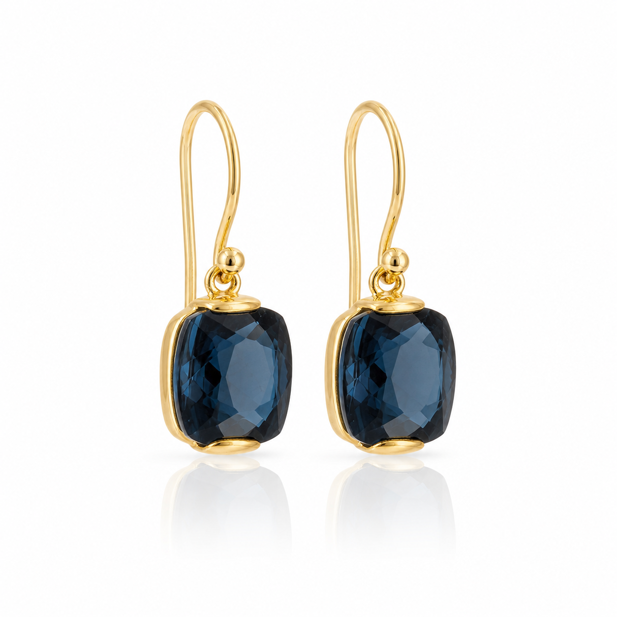 9ct Yellow Gold London Blue Topaz Shepard Hook Earrings