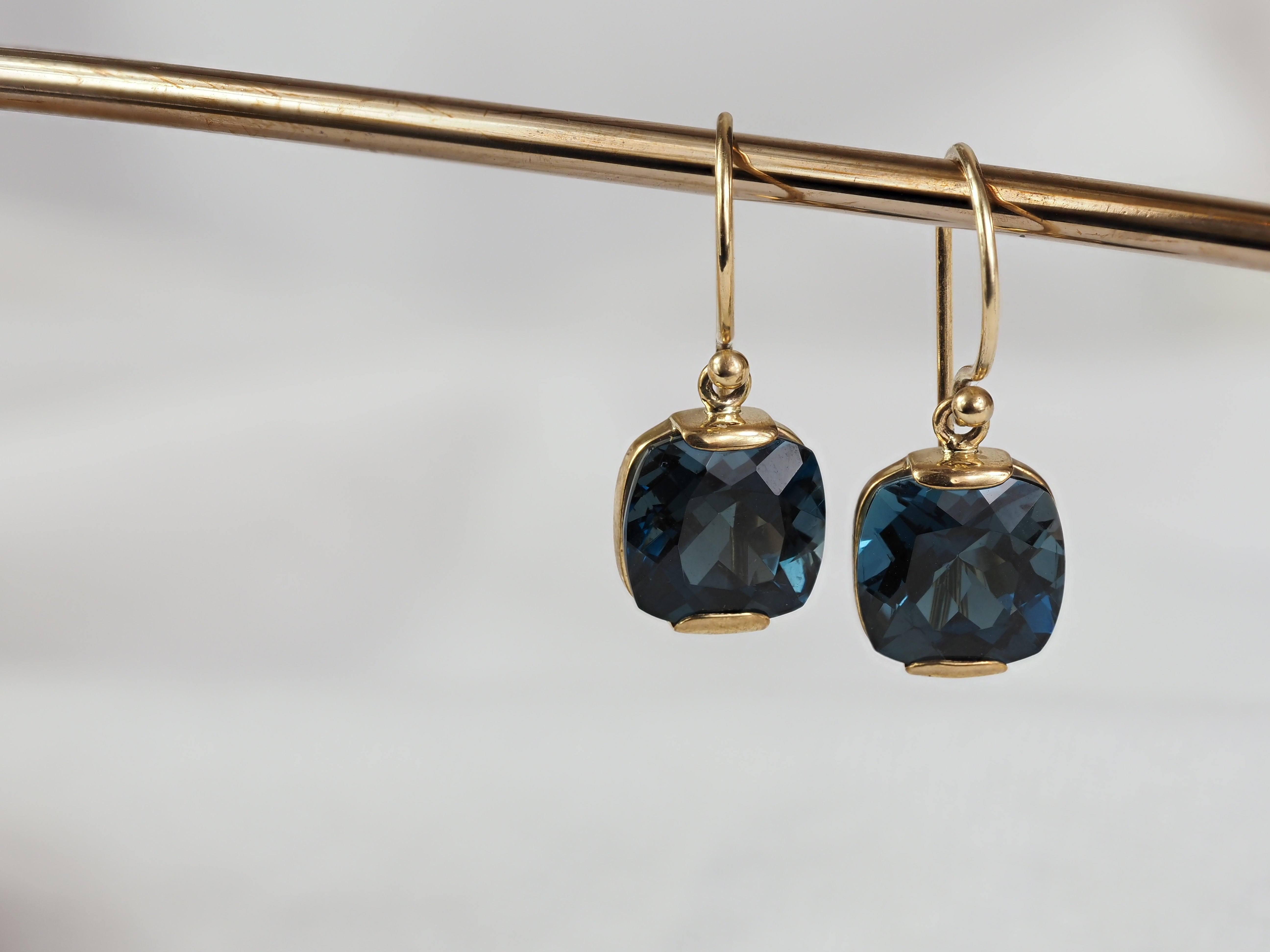 9ct Yellow Gold London Blue Topaz Shepard Hook Earrings
